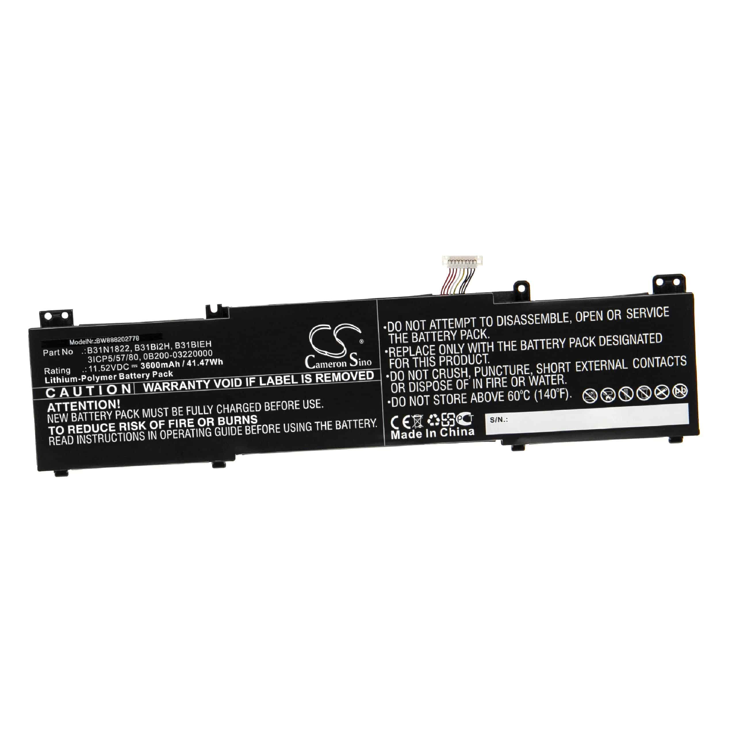 Batterie remplace Asus 3ICP5/57/80, 0B200-03220000 pour ordinateur portable - 3600mAh 11,52V Li-polymère