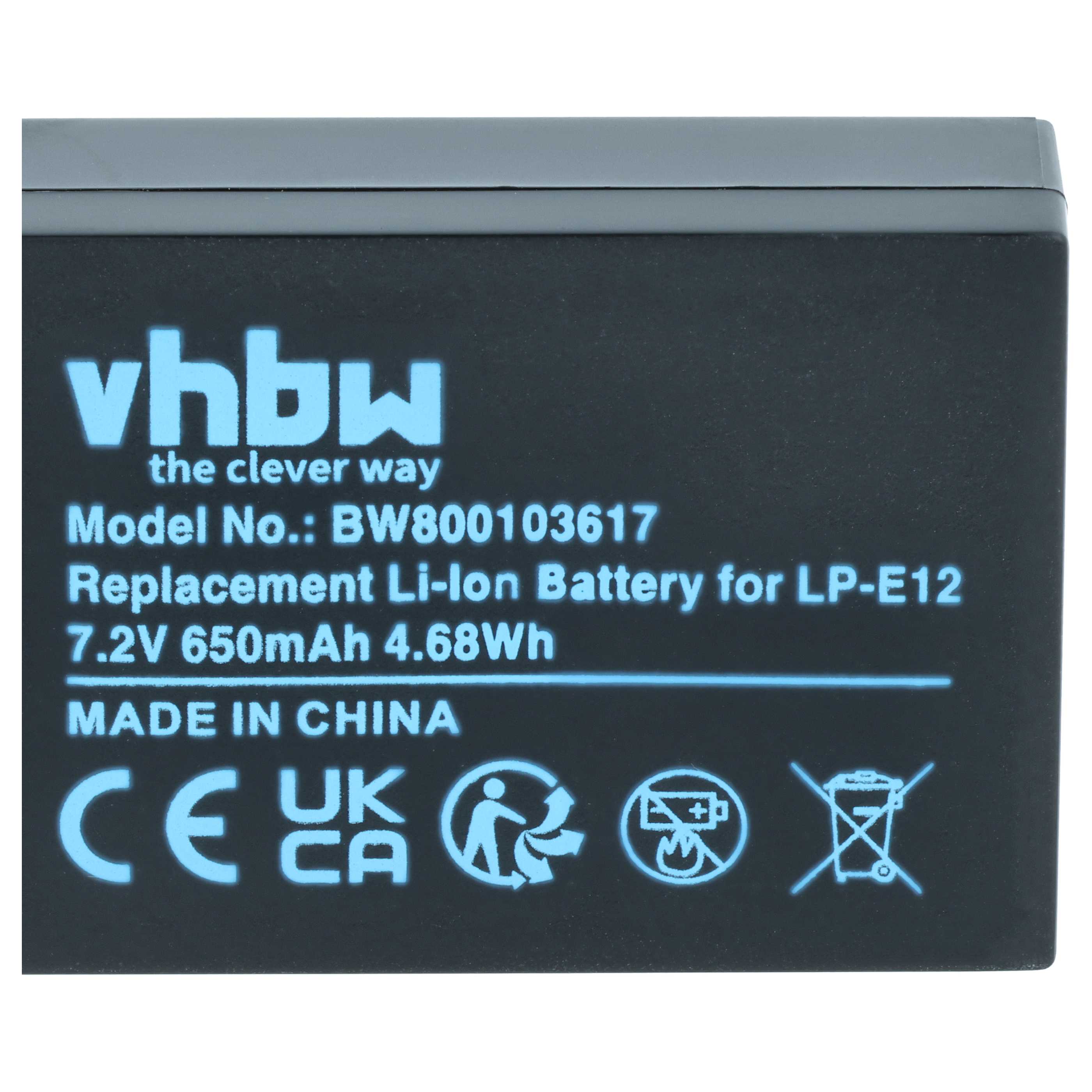 2x Battery replaces Canon LP-E12 - 650mAh, 7.2V, Li-Ion