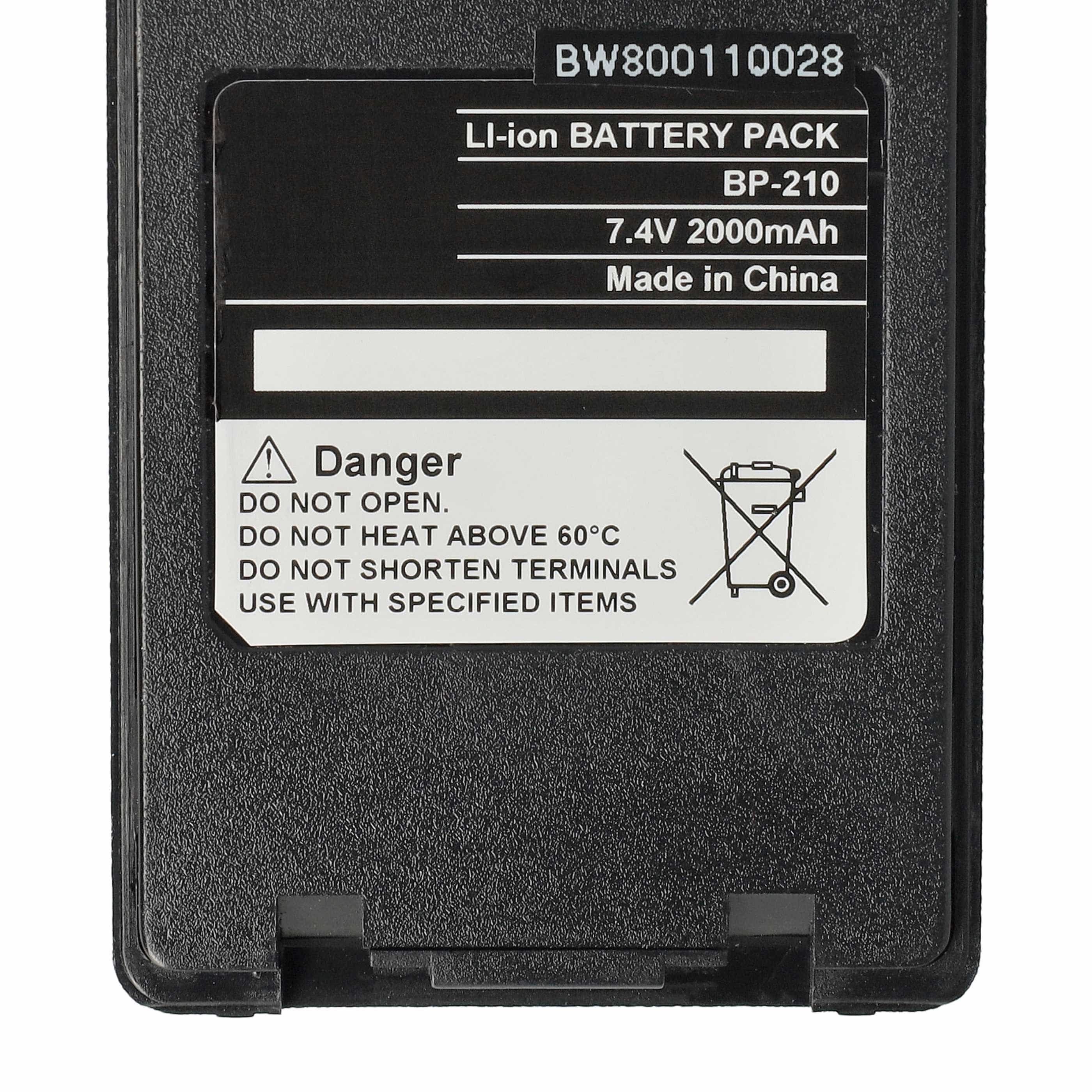Radio 2x Battery replaces Icom BP-211, BP-210N, BP-210, BP-209N, BP-209 - 2000 mAh 7.4 V Li-Ion + Belt Clip