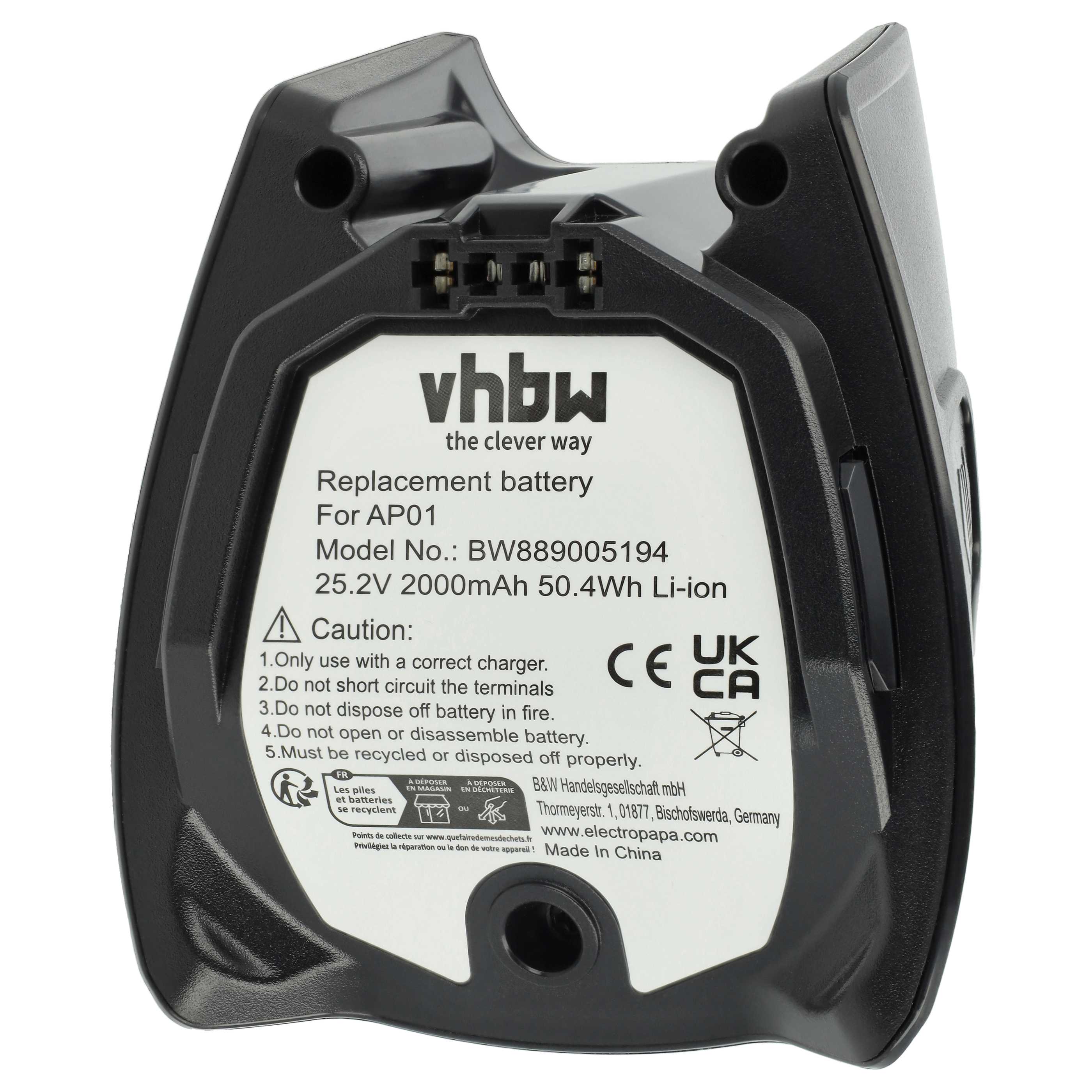 Battery replaces AP01, HX-LA, 1010042, AP02, HS19, 11384710 for Miele 2000mAh, 25.2 V, Li-Ion