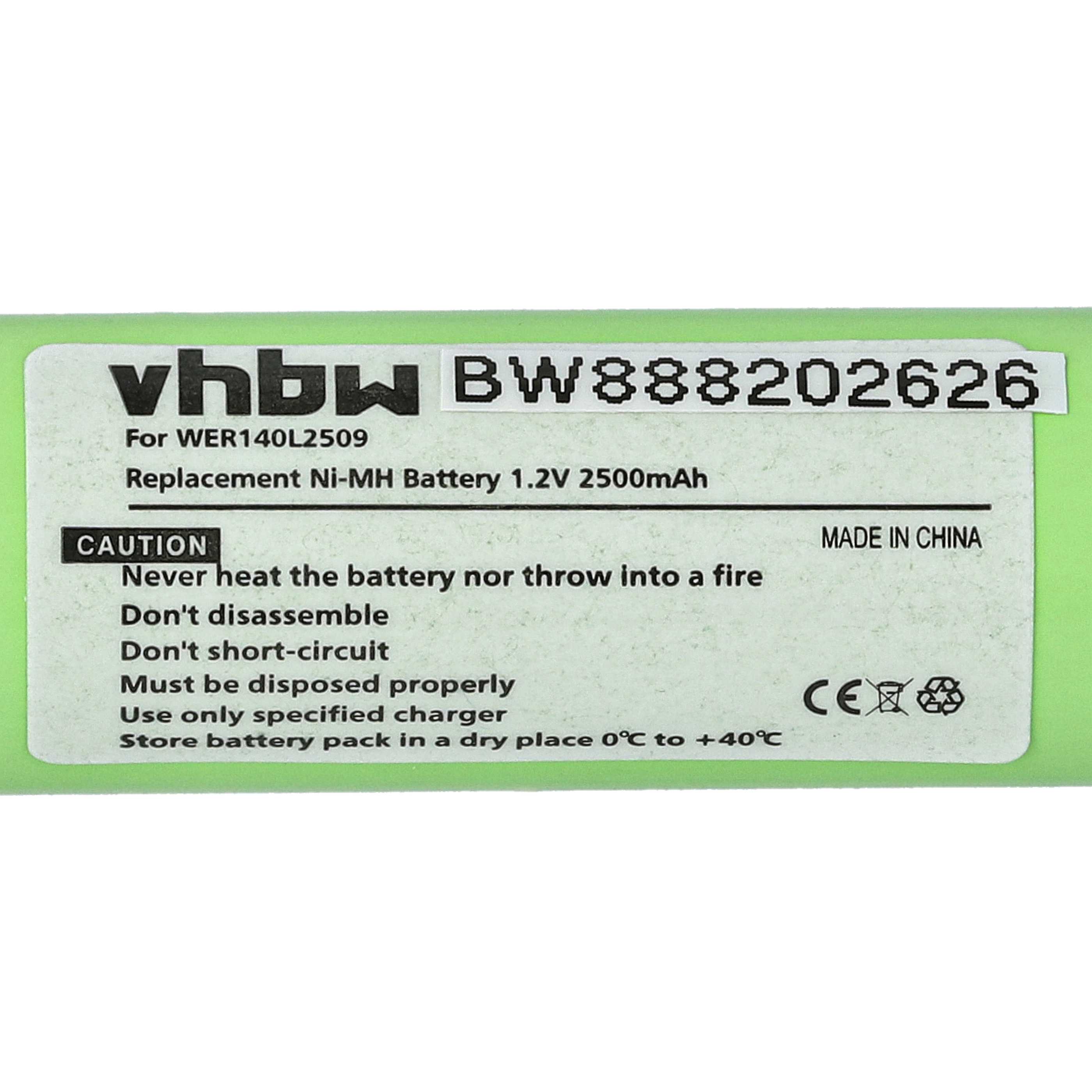 Batterie remplace Panasonic WER140L2509 pour tondeuse à cheveux - 2500mAh 1,2V NiMH