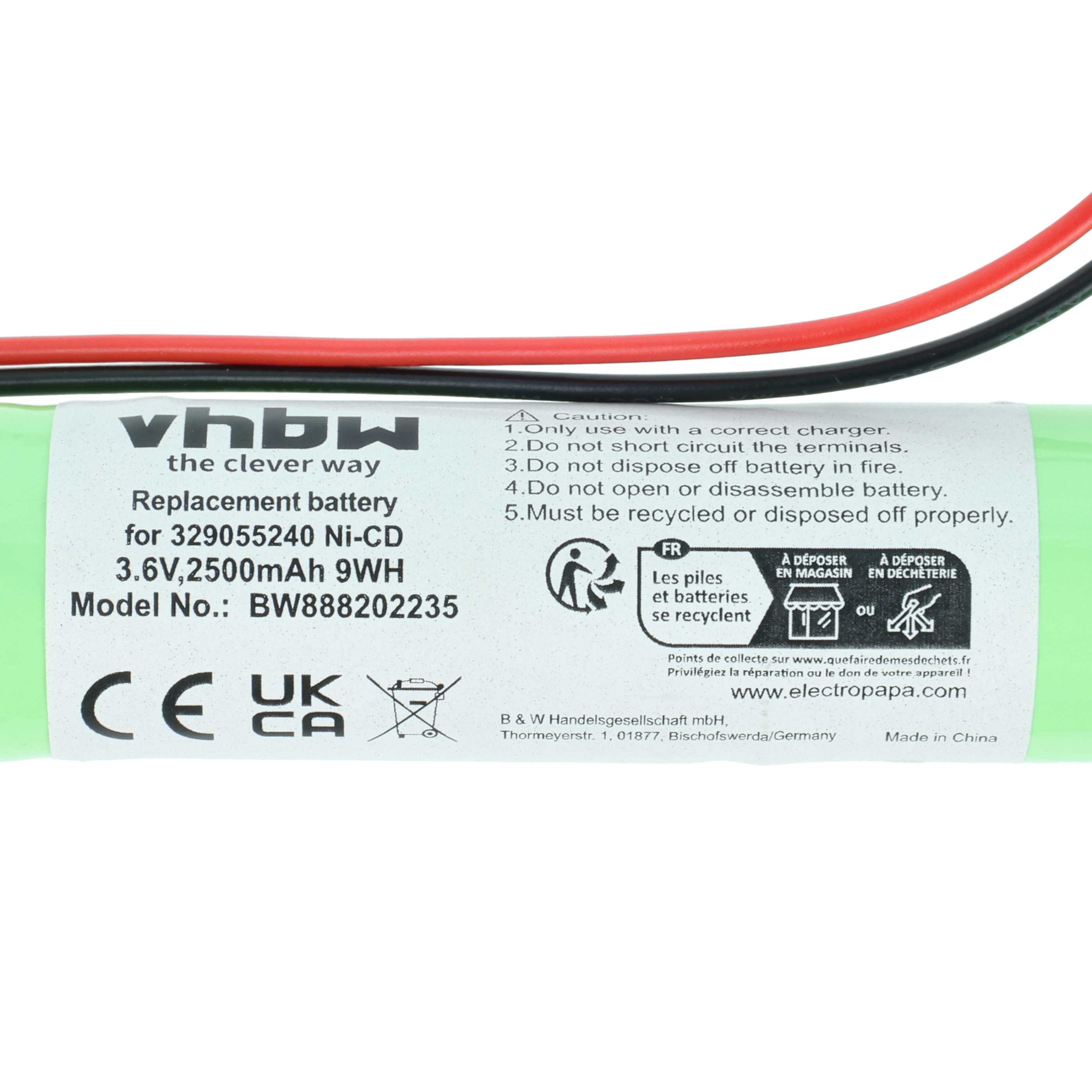 2x Batería reemplaza BAES 329055240 para iluminación emergencia (2500 mAh, 3,6 V, NiCd)