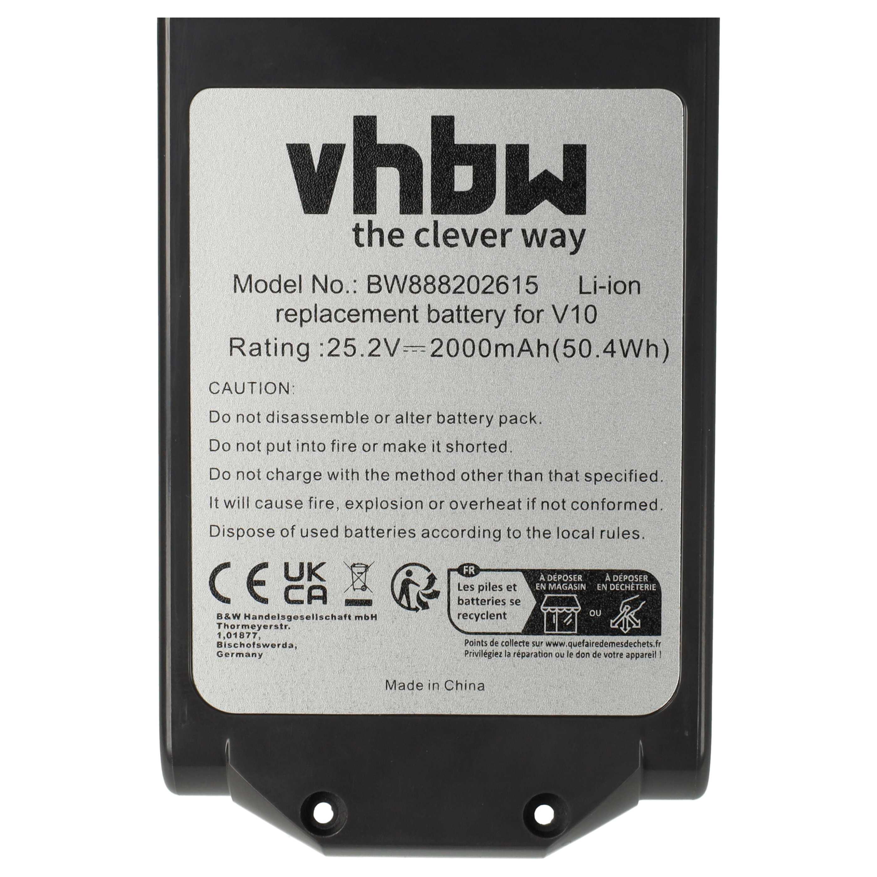 Batterie remplace Dyson SV12, 969352-07, 206340 pour aspirateur Dyson - 2000mAh 25,2V Li-ion