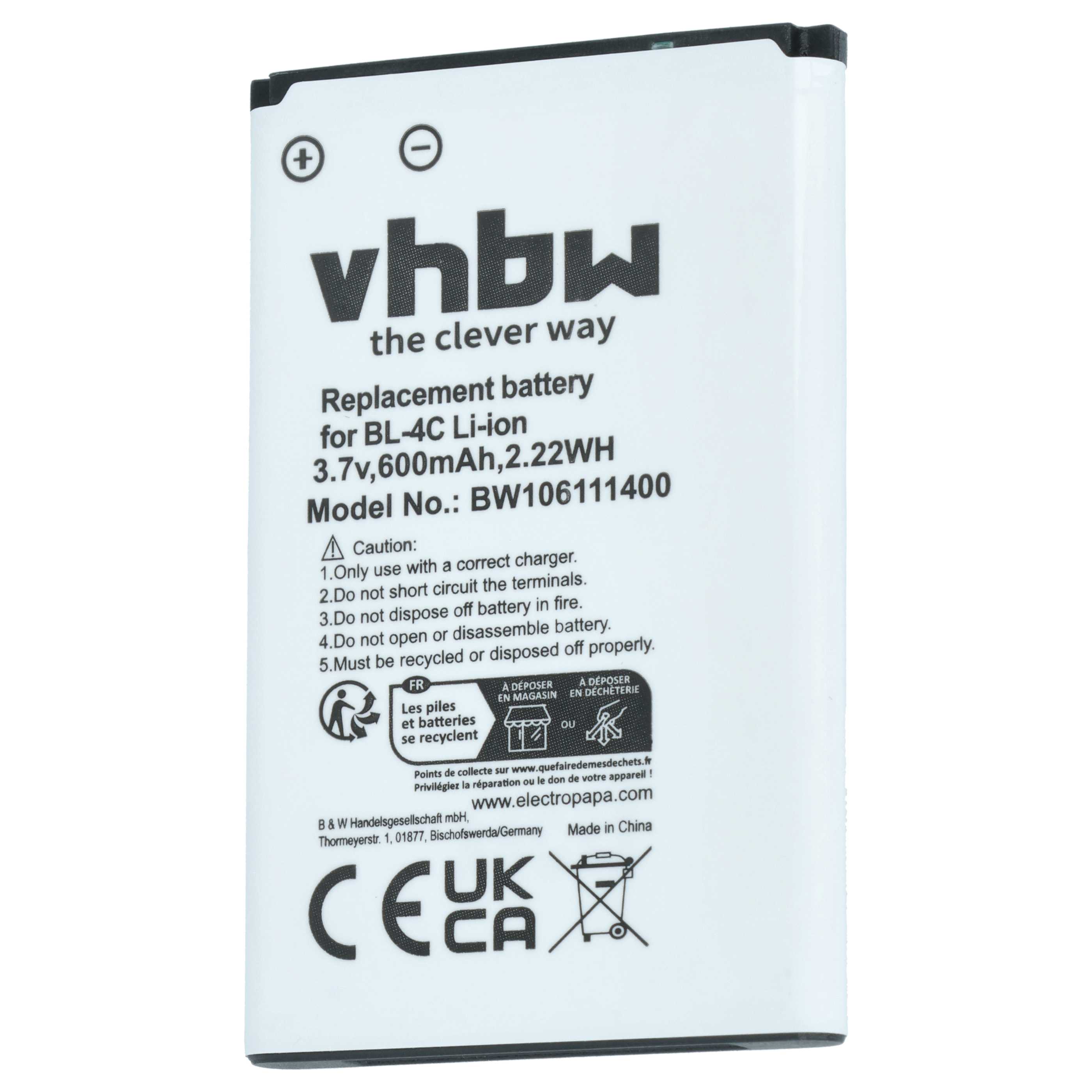 Batteria sostituisce Bea-fon C140/C240, EU001B, S400 EU001W per cellulare - 600mAh 3,7V Li-Ion 