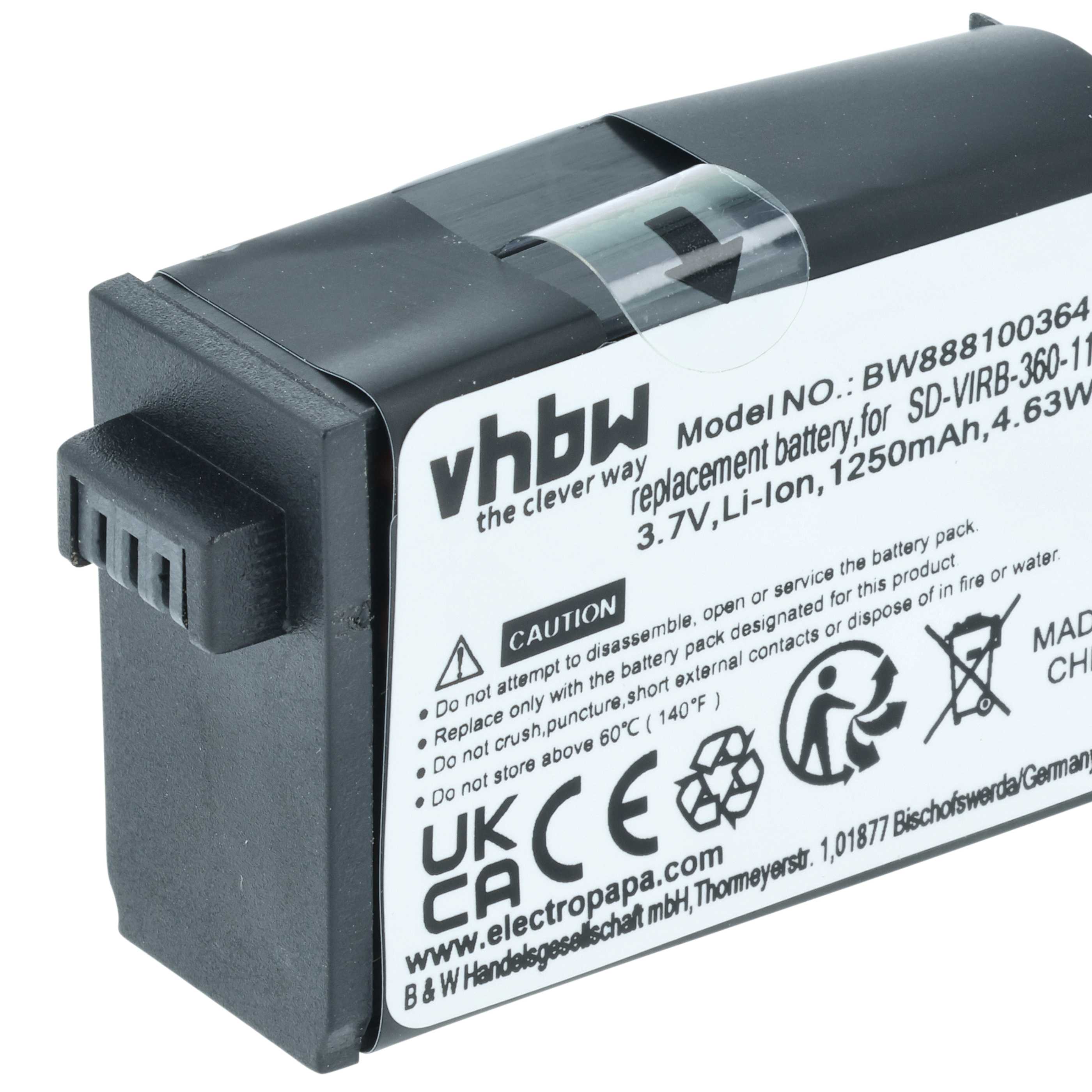 Videocamera Battery replaces Garmin 010-12521-40, 360-00106-00 - 1250 mAh 3.8 V Li-Ion