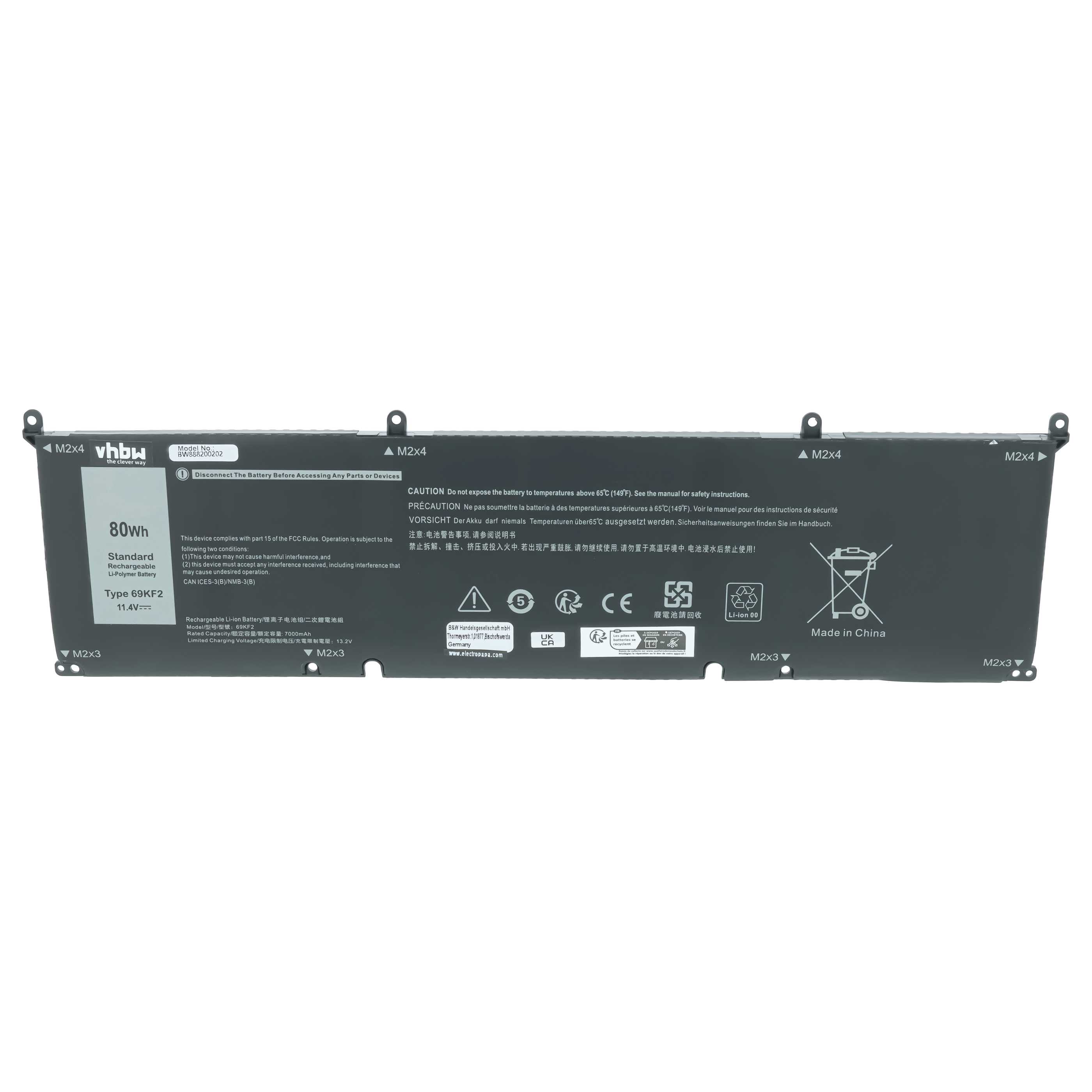 Akumulator do laptopa zamiennik Dell 70N2F, DVG8M, M59JH, P8P1P, 69KF2, 8FCTC - 7000 mAh 11,4 V LiPo