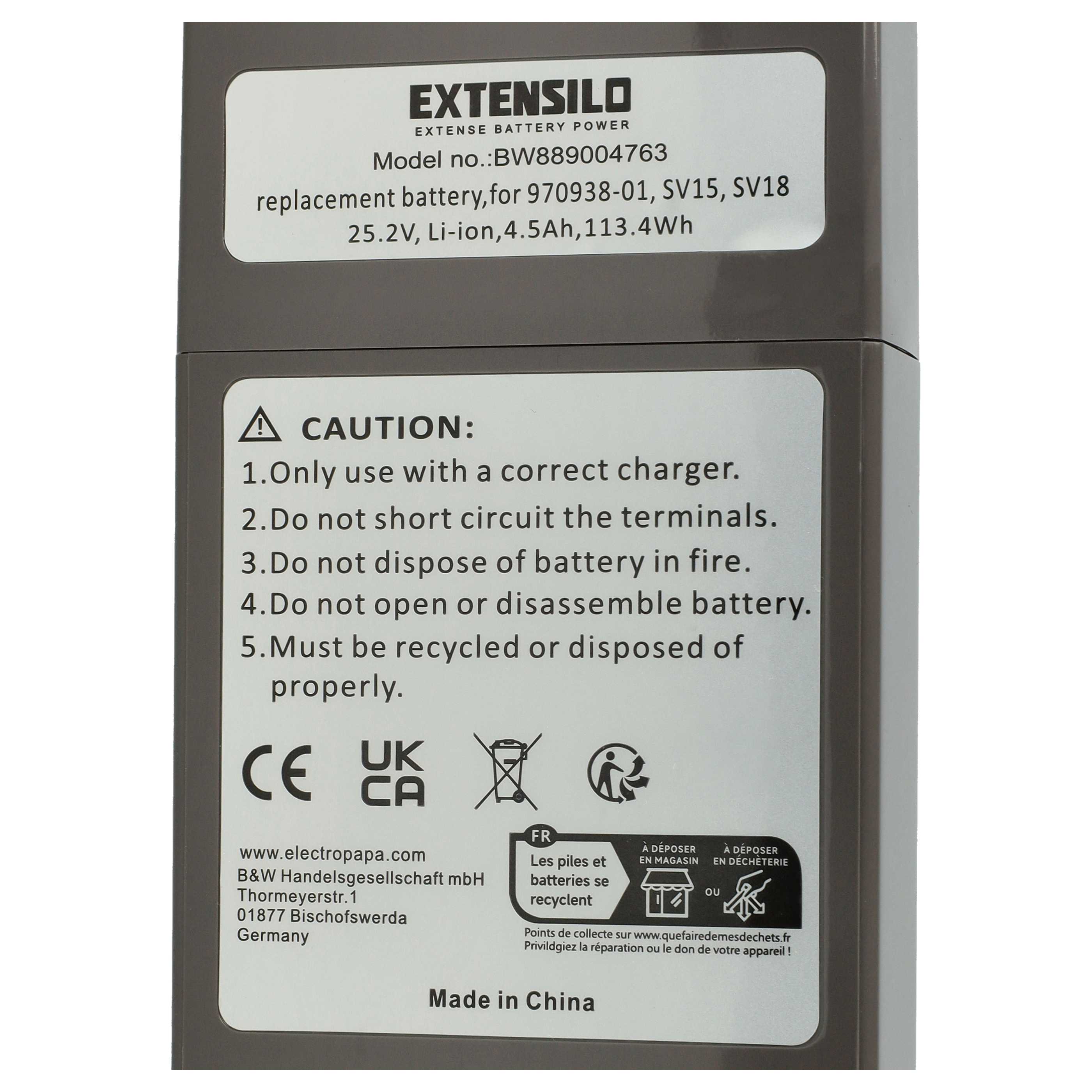 Extensilo Batterie pour aspirateur Dyson V11, V15, SV15, SV17, SV18 - 4500mAh