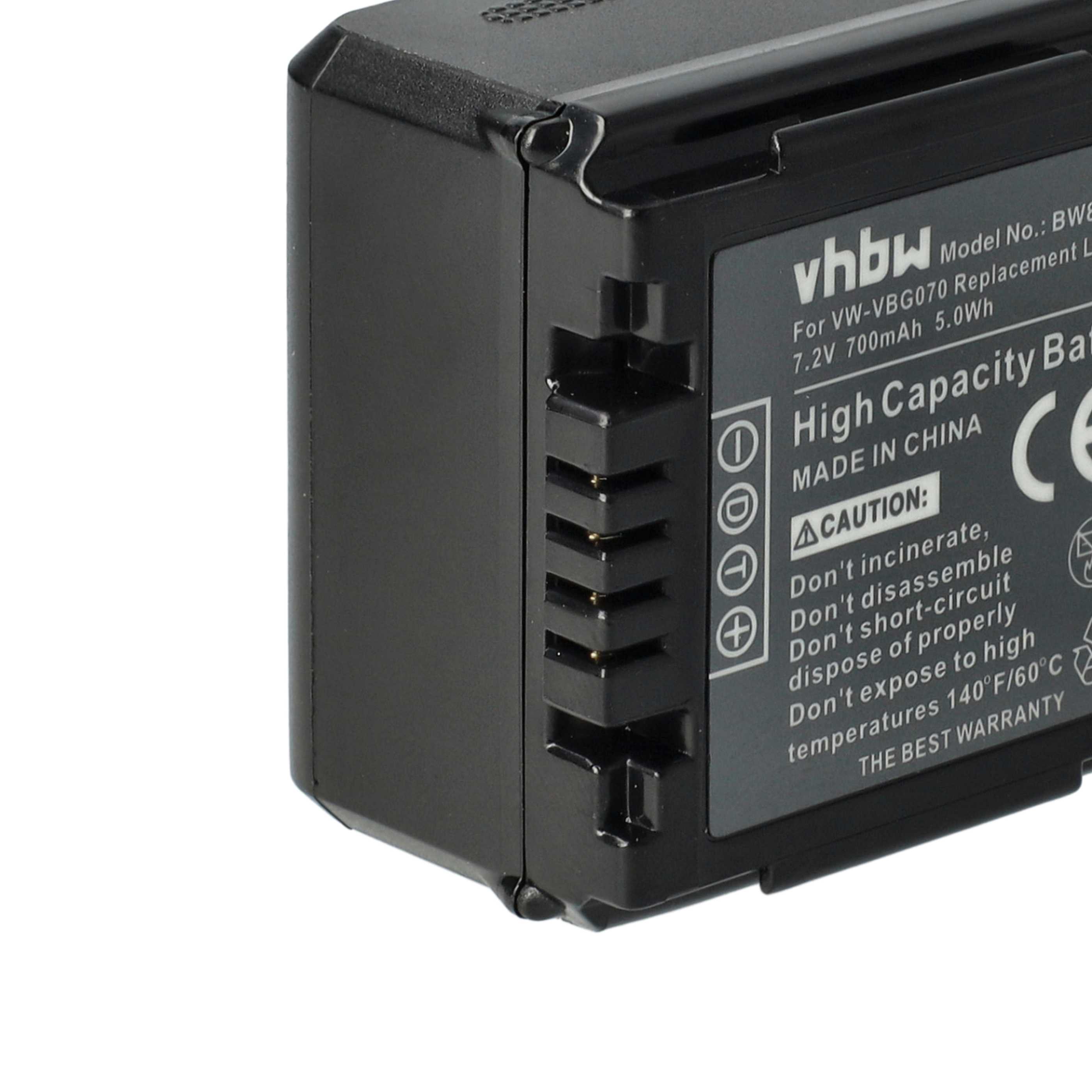 Videocamera 2x Battery replaces Panasonic VW-VBG070, DMW-BLA13E, DMW-BLA13, VW-VBG130 - 700 mAh 7.2 V Li-Ion