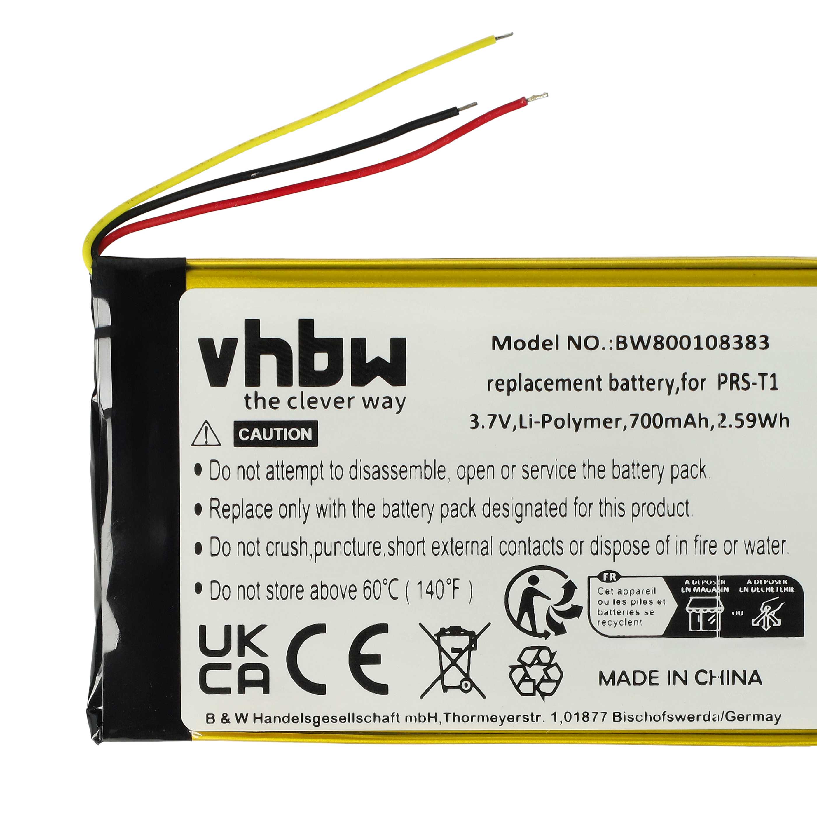 Batterie remplace Sony LIS1476MHPPC(SY6), LIS1476, 1-853-104-11 pour liseuse ebook - 700mAh 3,7V Li-polymère