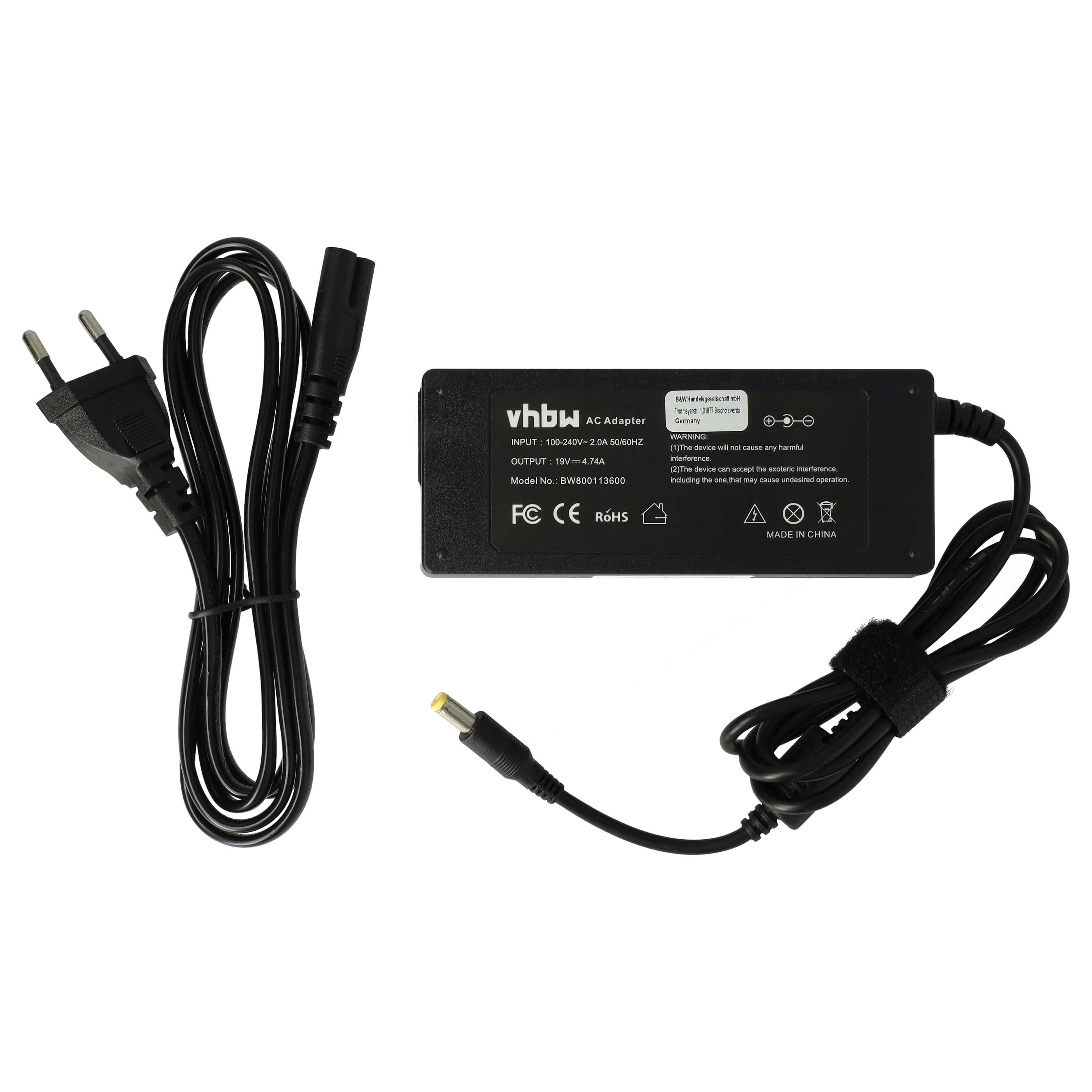 Mains Power Adapter replaces Acer 91.41Q28.002, 91.46W28.002, 91.42S28.002 for ToshibaNotebook etc., 90 W
