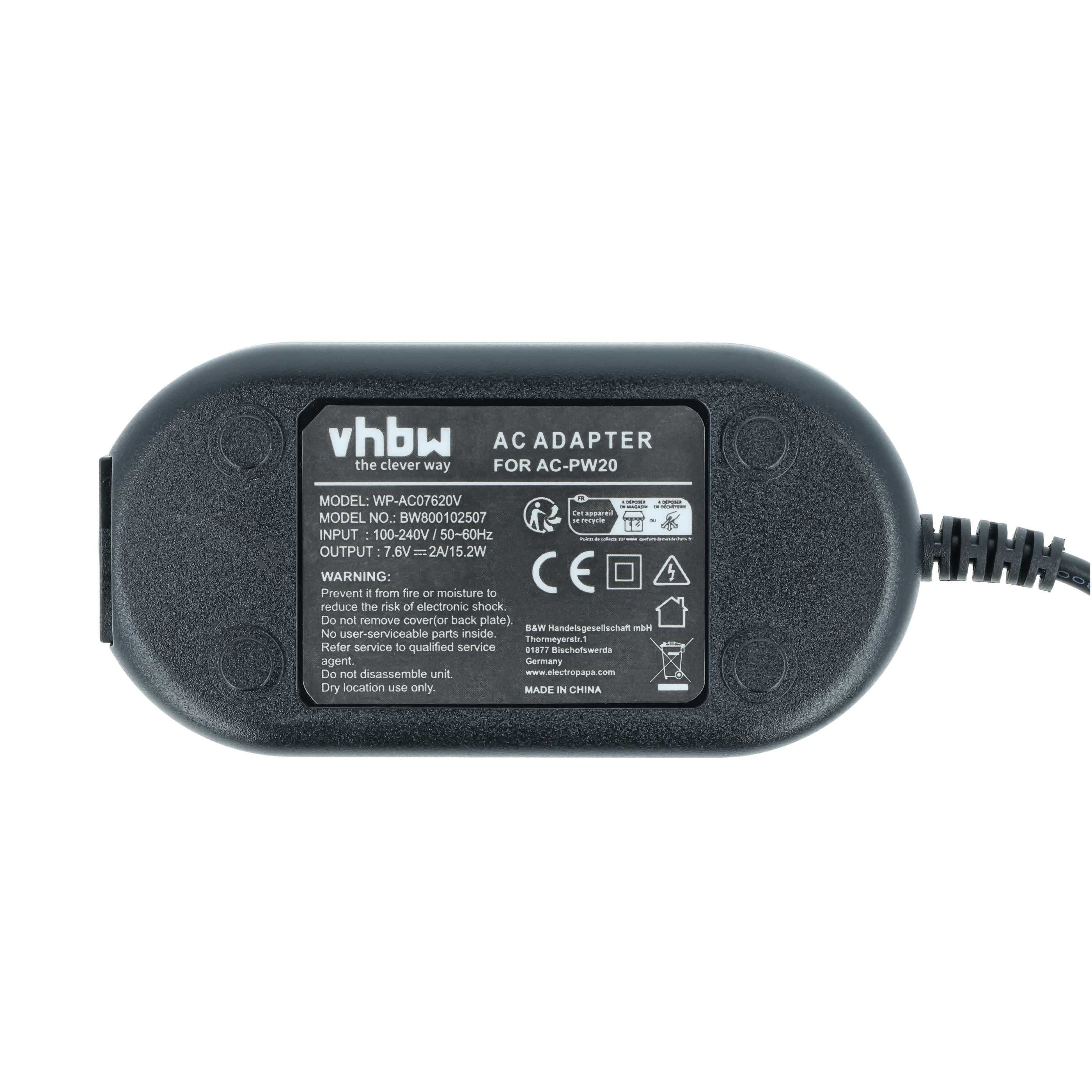Power Supply replaces AC-PW20 for Camera + DC Coupler - 2 m, 7.6 V 2.0 A