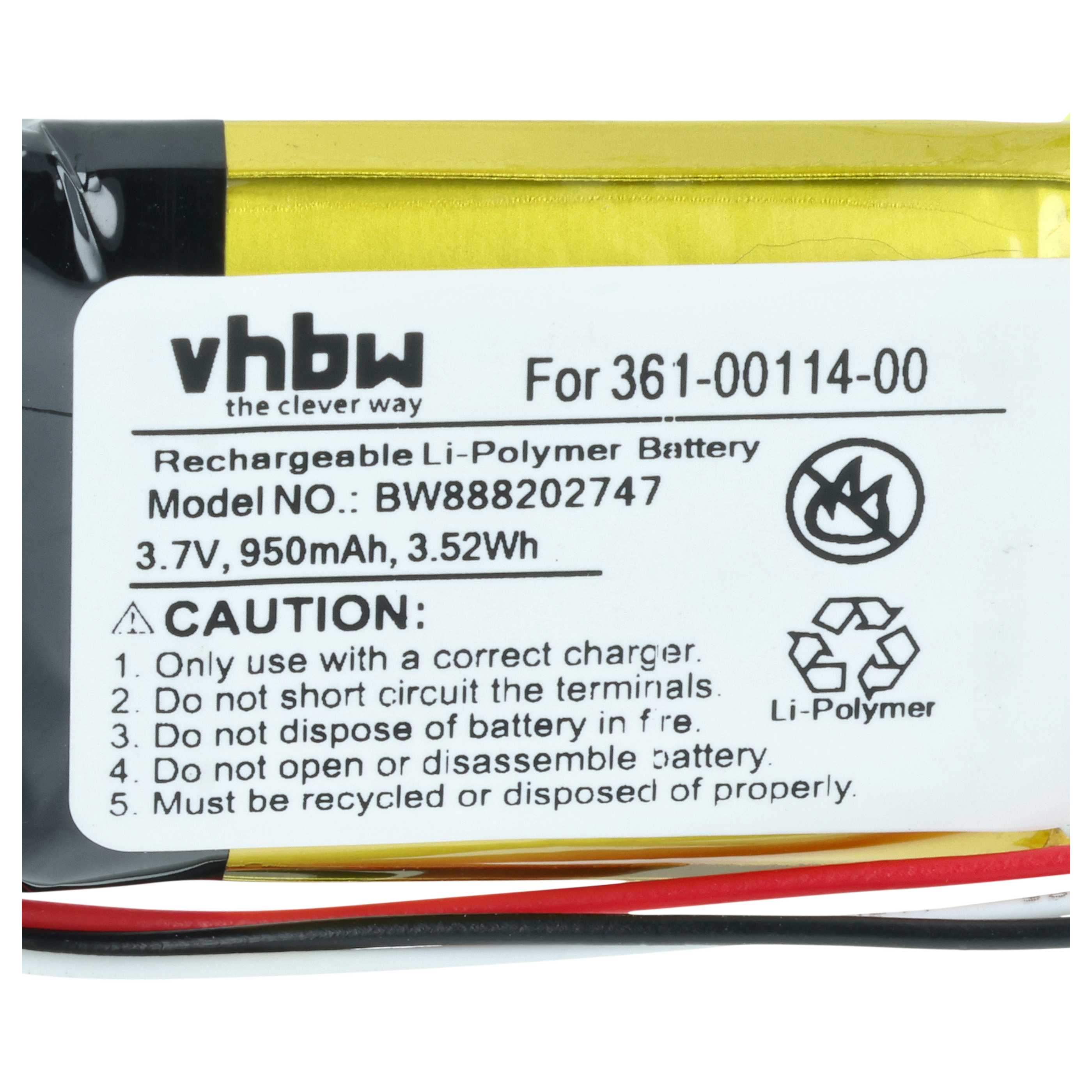 Batería reemplaza Garmin 361-00114-00 para dispositivo de comunicación GPS (950 mAh, 3,7 V, Li-Ion)