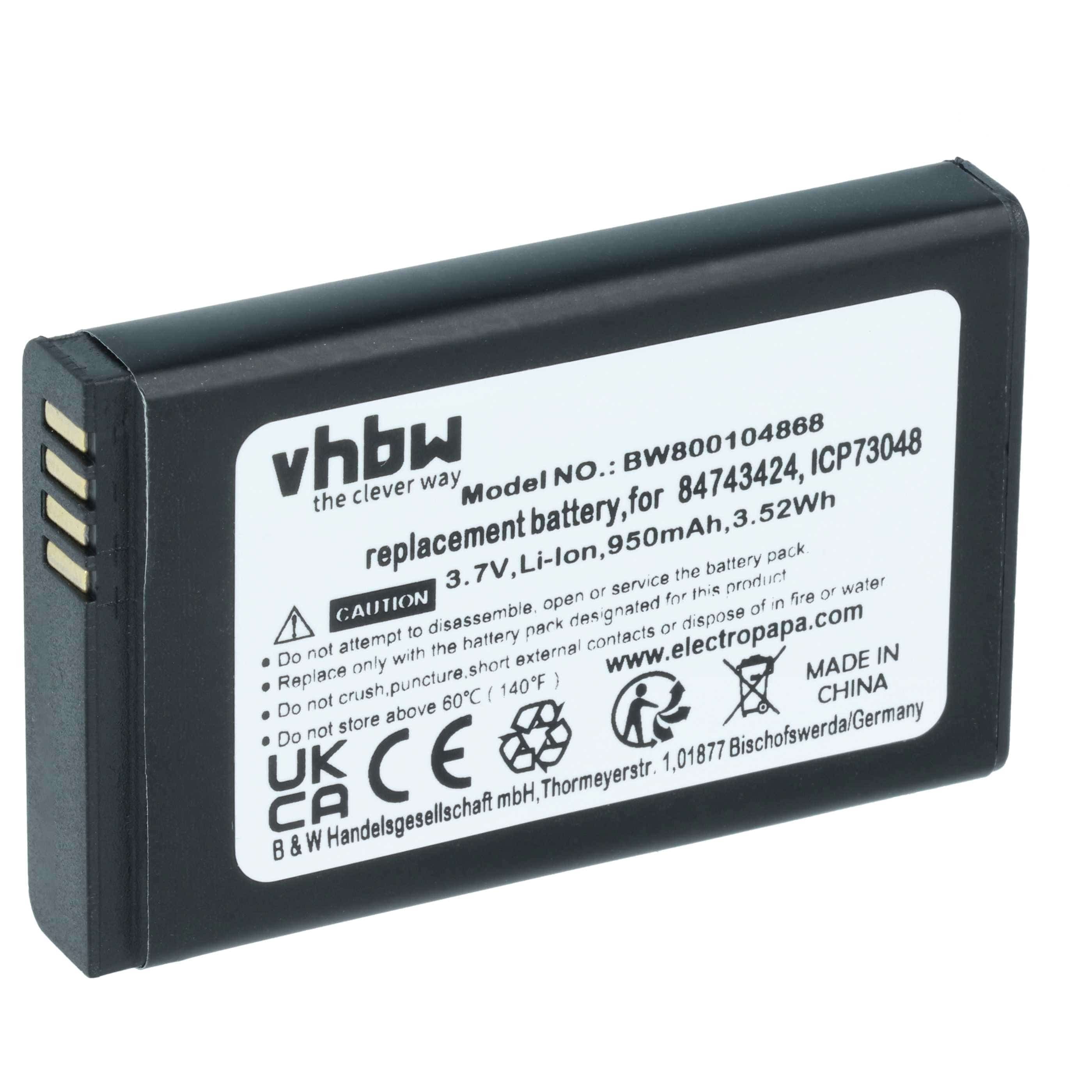 Batterie remplace Polycom / Spectralink 84743424, 84743428, ICP73048 pour téléphone Agfeo - 950mAh 3,7V Li-ion