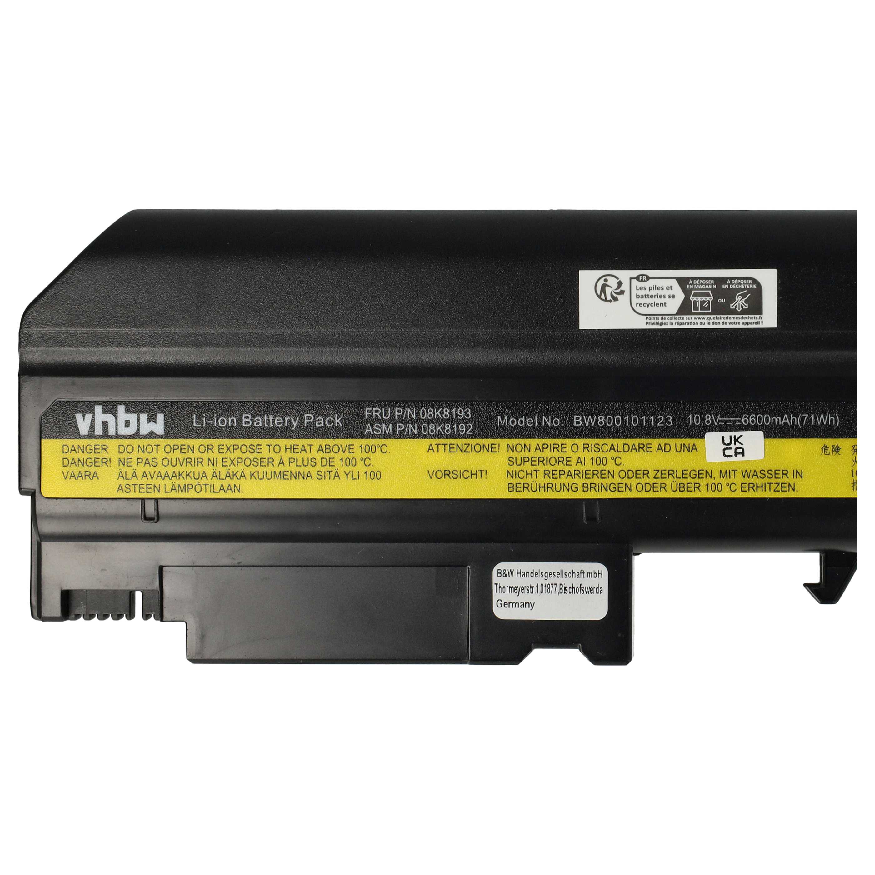 Akumulator do laptopa zamiennik IBM 08K8196, 08K8195, 08K8194, 08K8197 - 6600 mAh 10,8 V Li-Ion, czarny