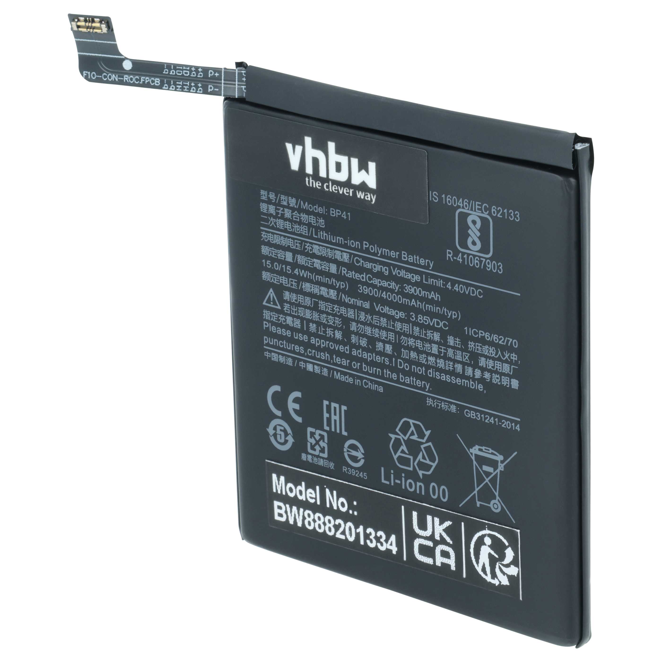 Batteria sostituisce Redmi BP41 per cellulare - 3900mAh 3,85V Li-Poly 