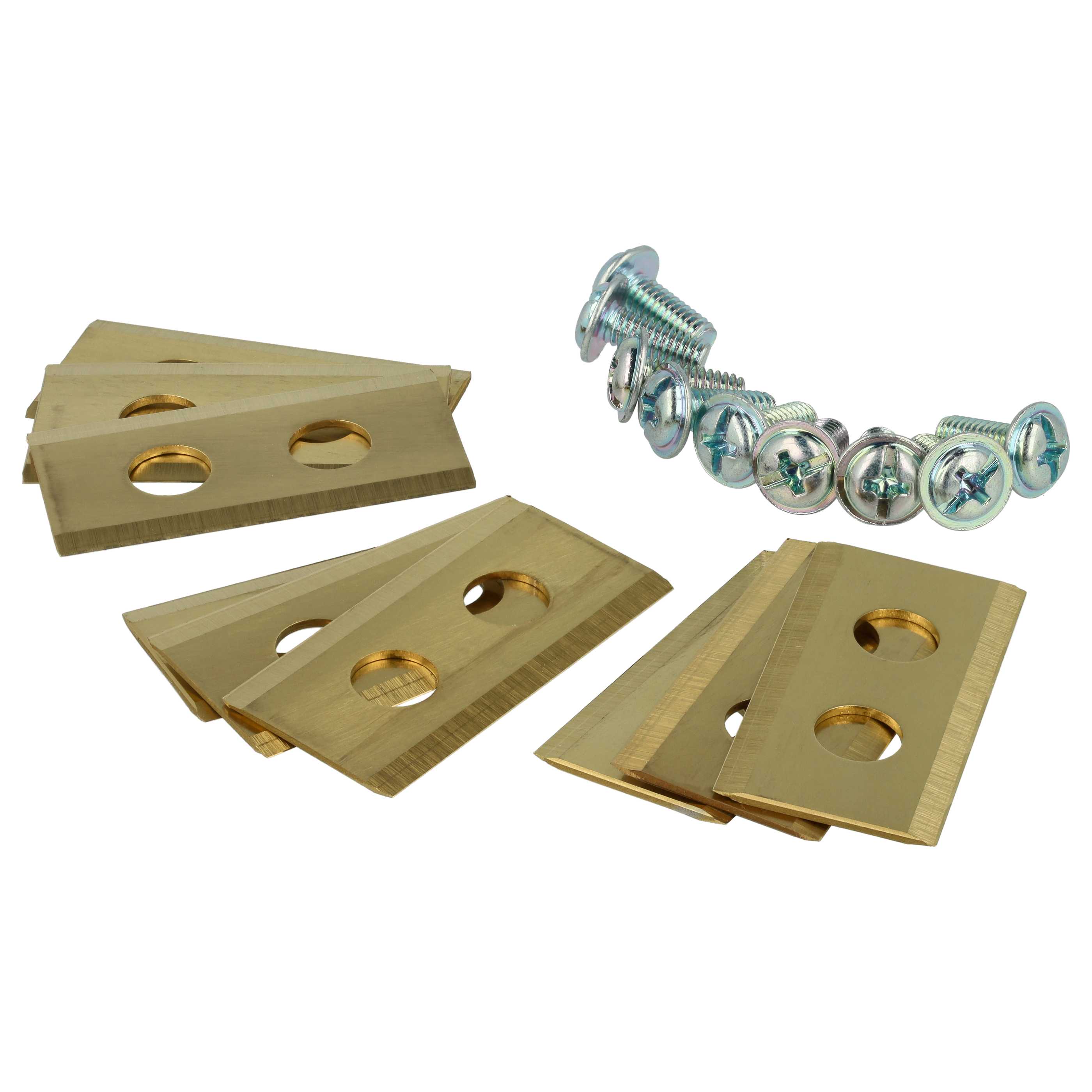 9x Exchange Blade for PowerPlus Cordless Lawnmower etc.steel (titan coating)gold