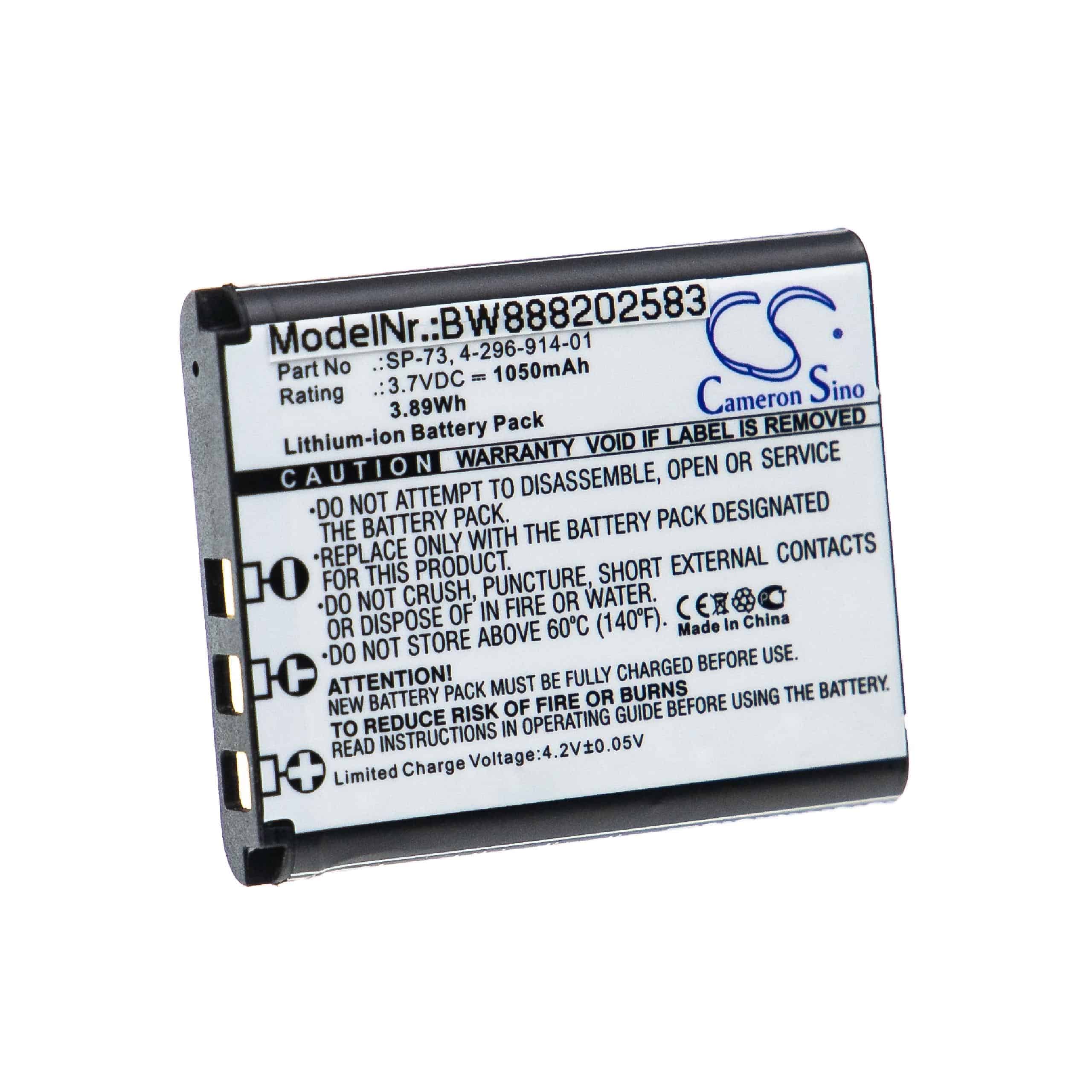 Batterie remplace Sony SP-73, SP73, 4-296-914-01 pour casque audio - 1050mAh 3,7V Li-ion