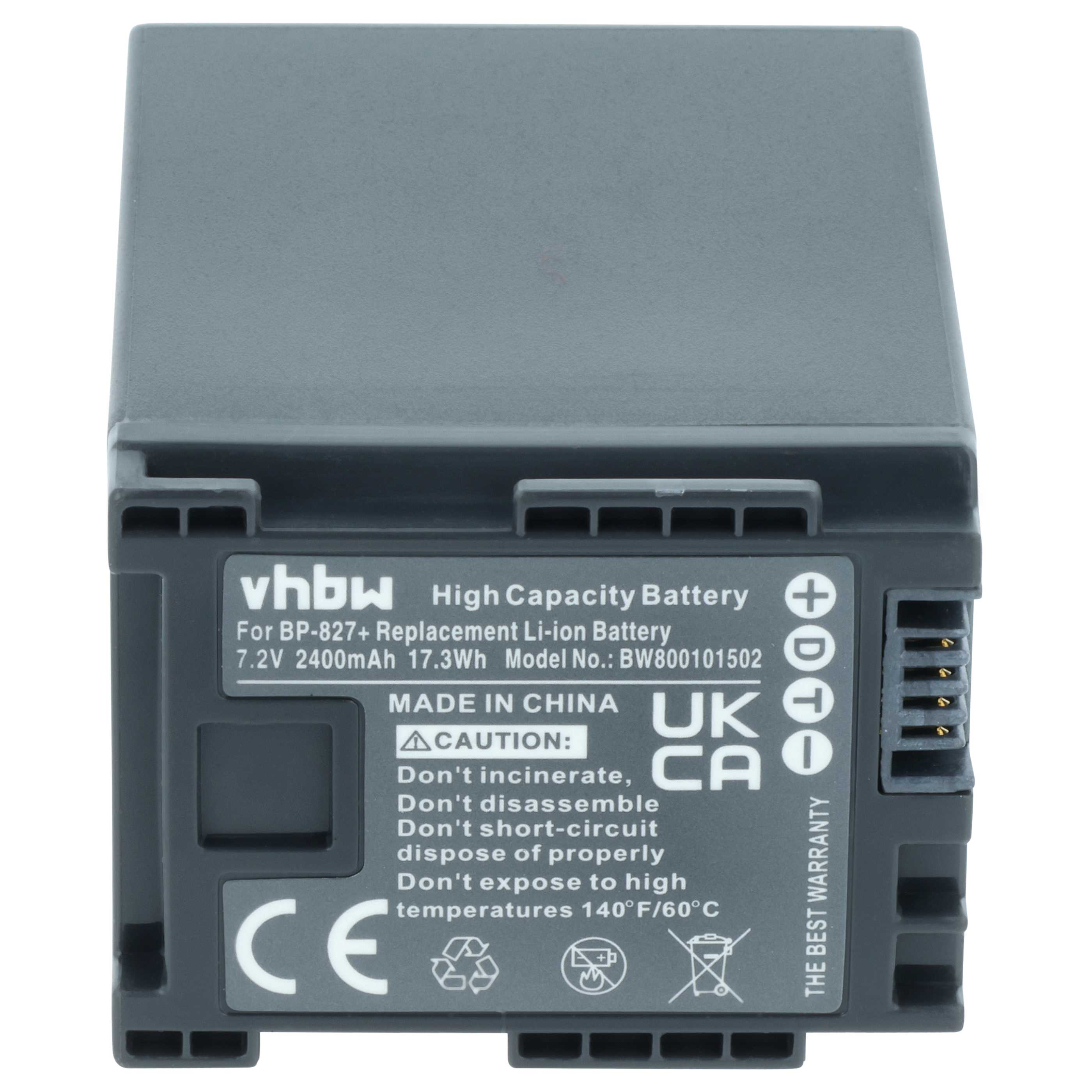 Videocamera Battery replaces Canon BP-828, 2740B002, BP-827 - 2400 mAh 7.2 V Li-Ion