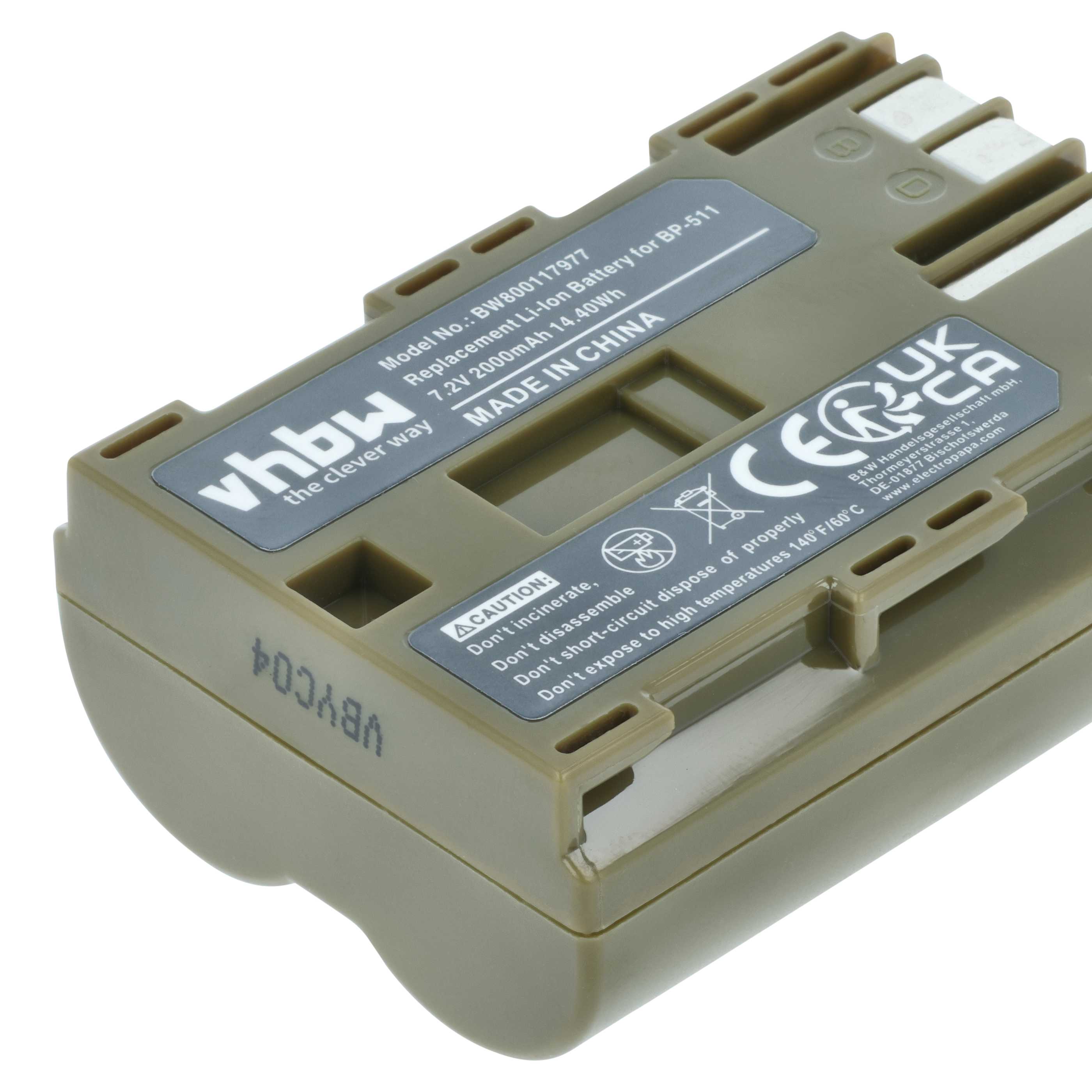 Battery replaces Canon BP-511A, BP-512, BP-514, BP-511, BP-508 - 2000mAh, 7.4V, Li-Ion