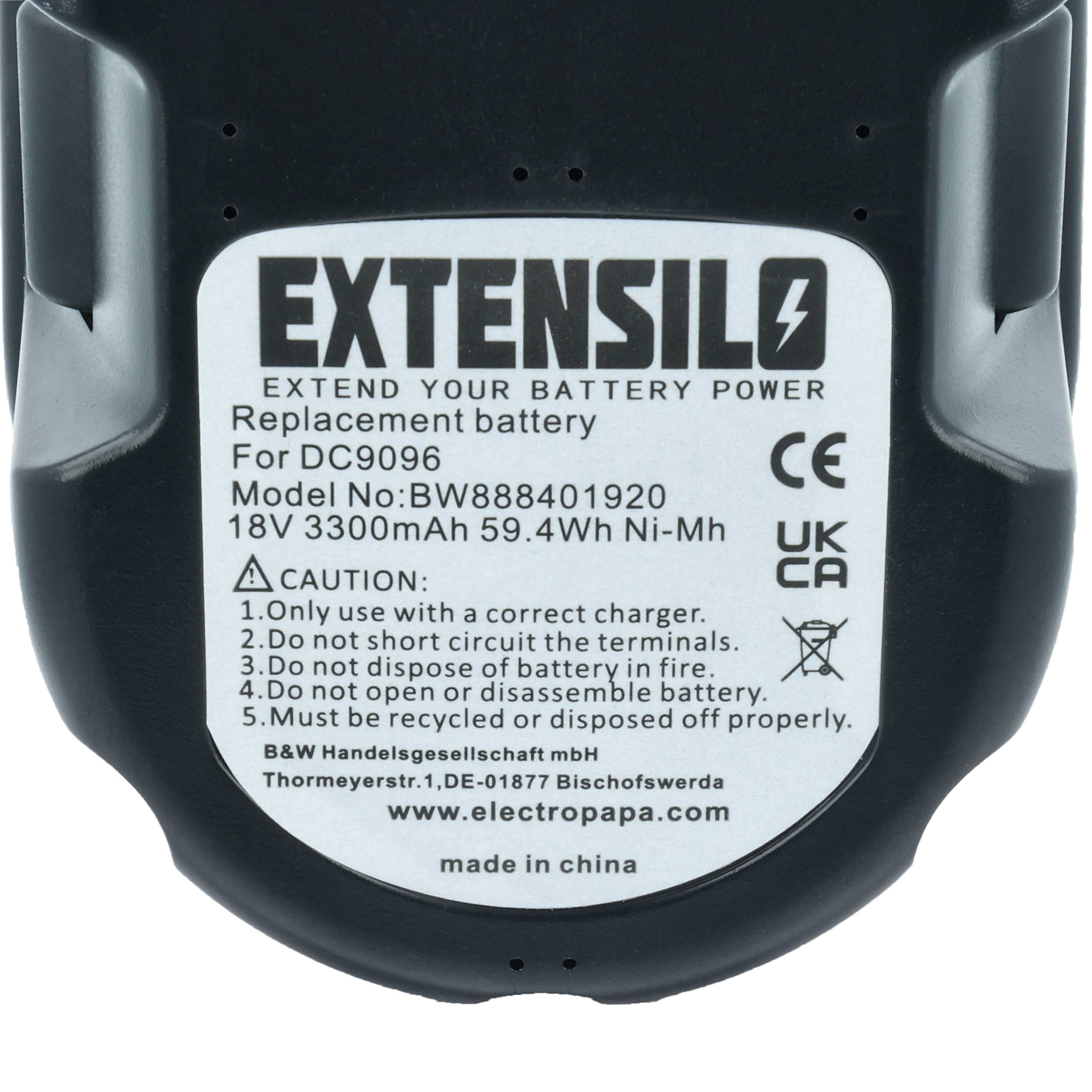 Akku (2x Stück) 18V als Ersatz für Dewalt DE9096, DE9098, DE9095, DE9039, DC9096, DE9503, DC9099 - 3,3Ah, NiMH