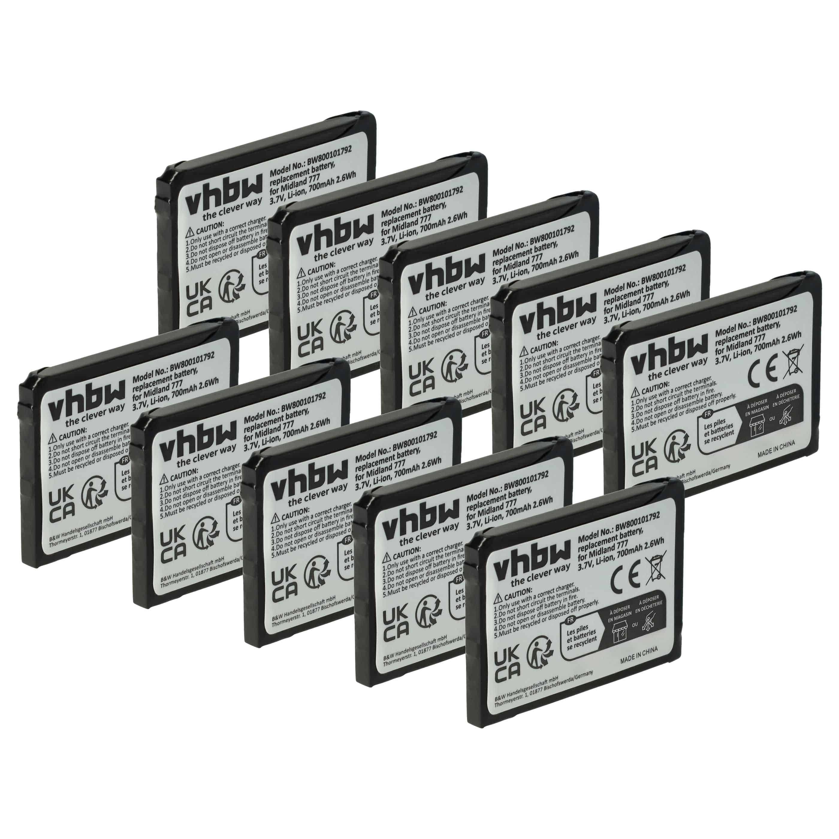 Radio 10x Battery replaces Alan FB-777 - 700 mAh 3.7 V Li-Ion