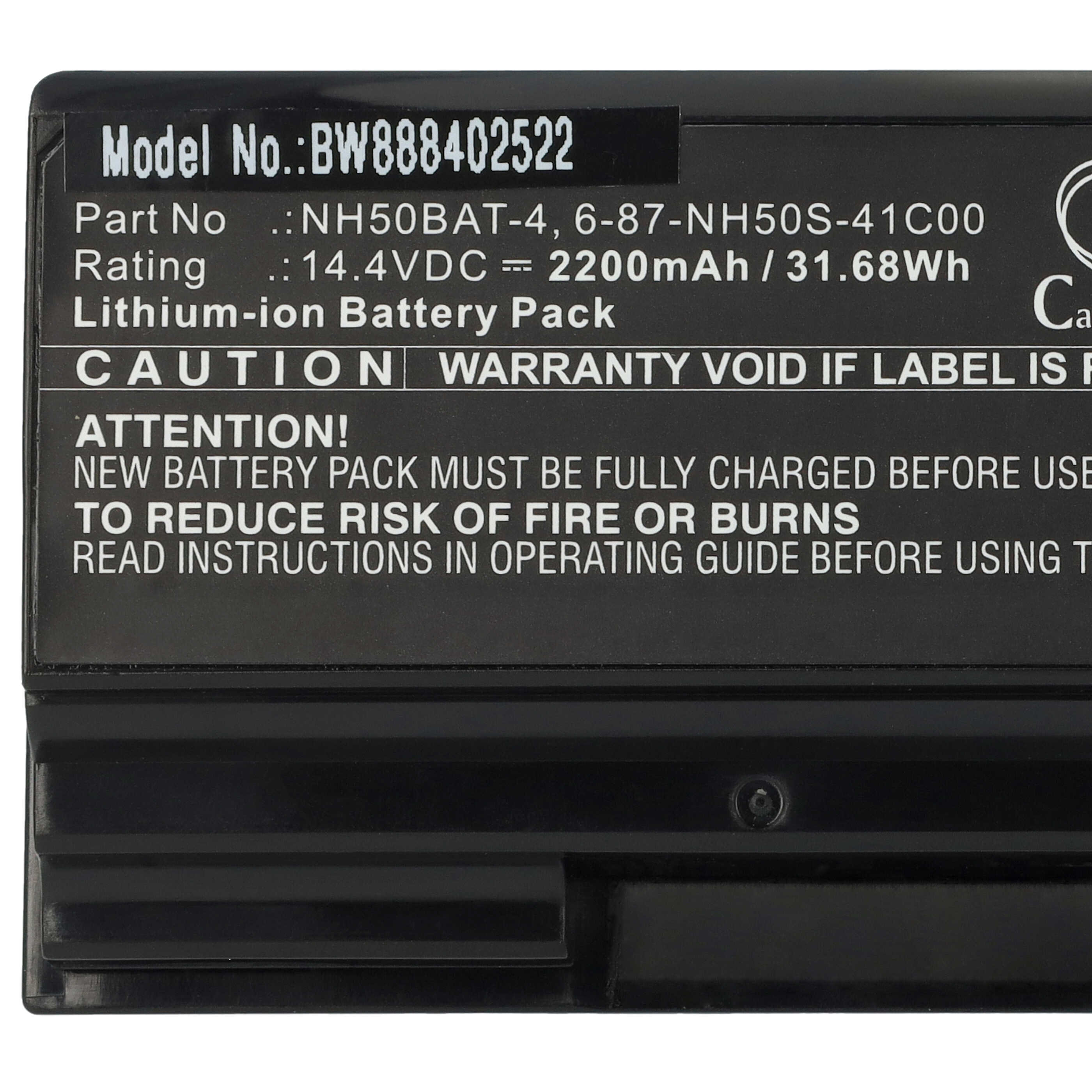 Batteria sostituisce Aorus 6-87-NH50S-41C00, NH50BAT-4 per notebook Gigabyte - 2200mAh 14,4V Li-Ion