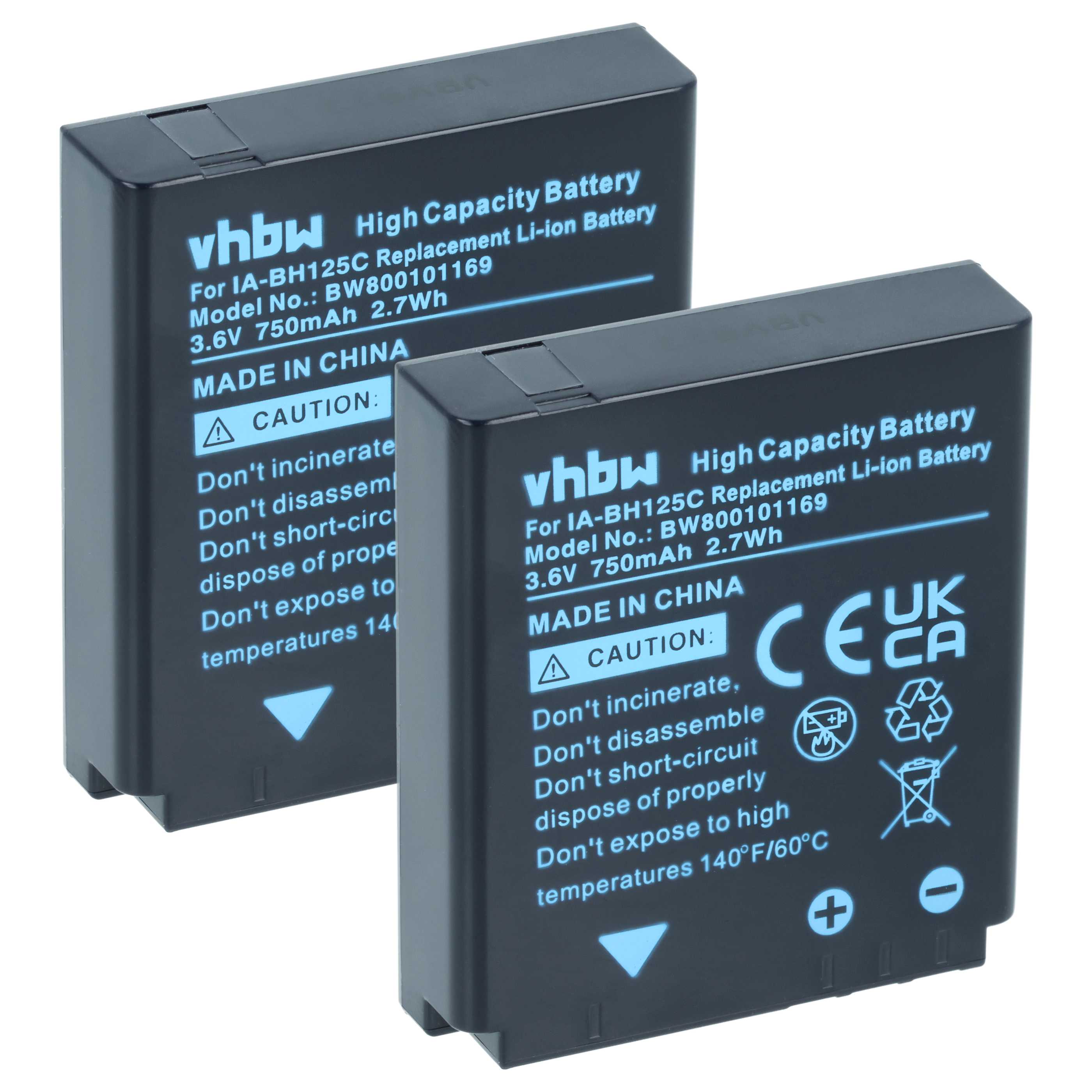 2x Battery replaces Pentax D-Li106 - 750mAh, 3.6V, Li-Ion