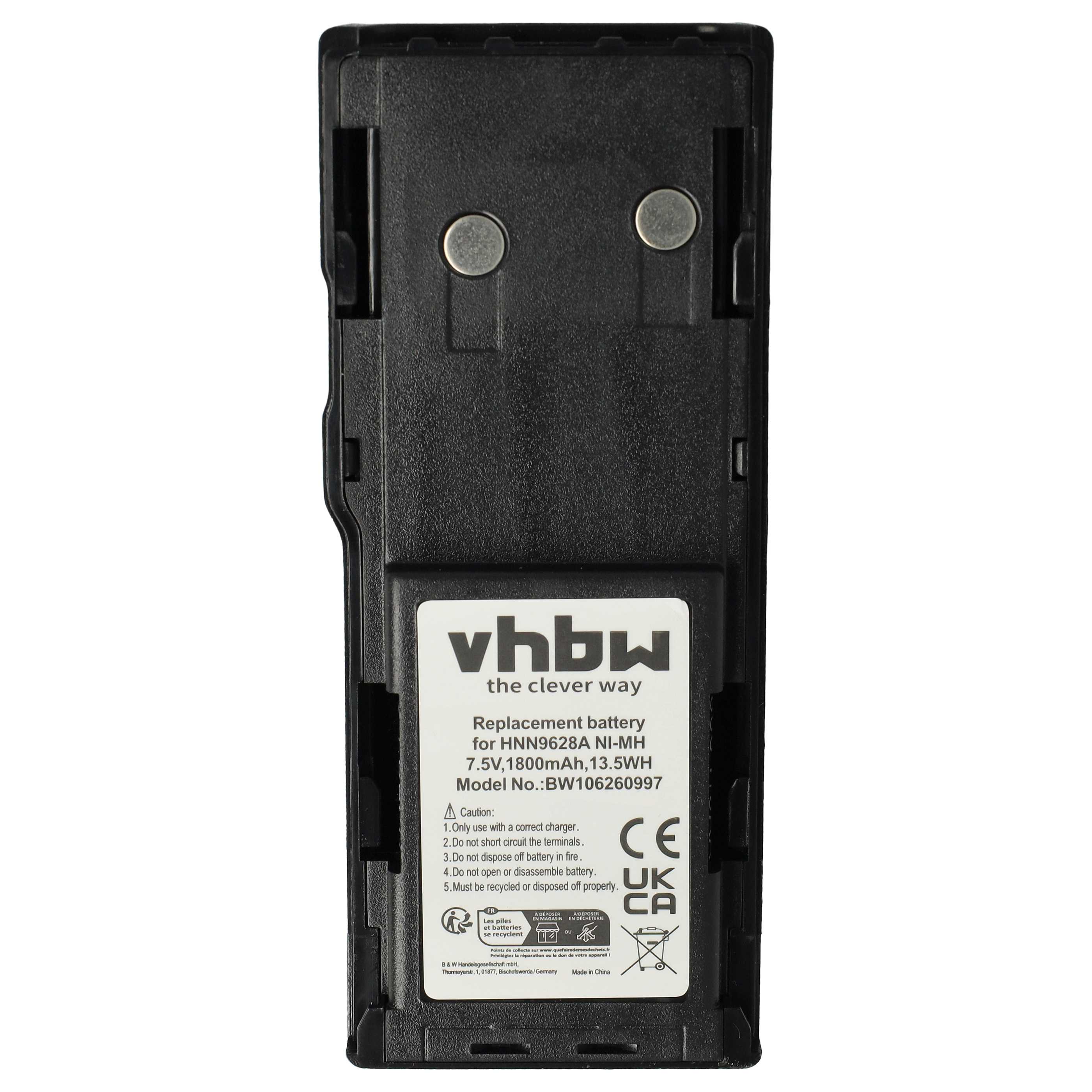 Radio 10x Battery replaces Motorola HNN8133C, HNN9628A, HNN8308A, HNN9628 - 1800 mAh 7.5 V NiMH + Belt Clip