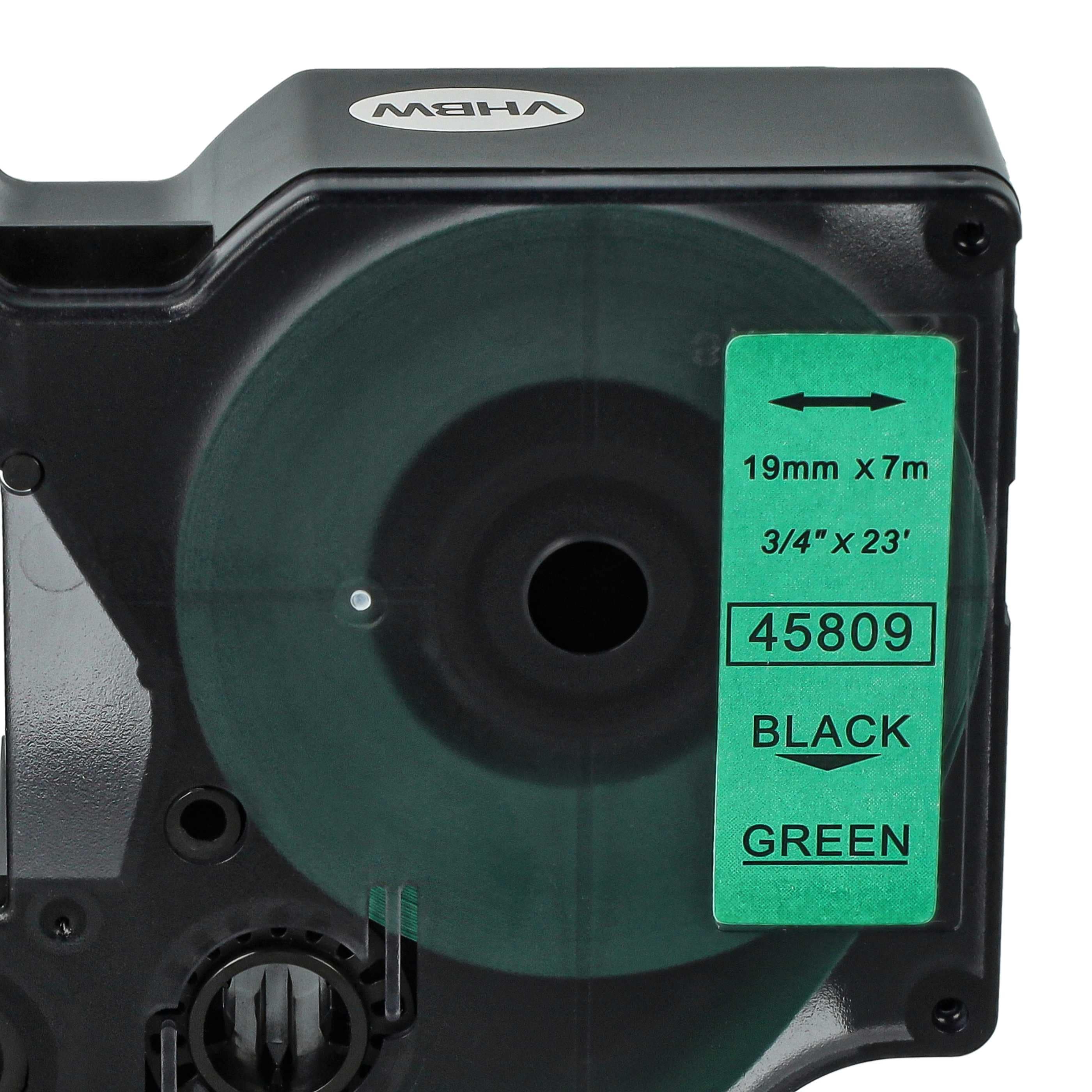 Label Tape replaces Dymo 45809, D1 - 19 mm Black to Green