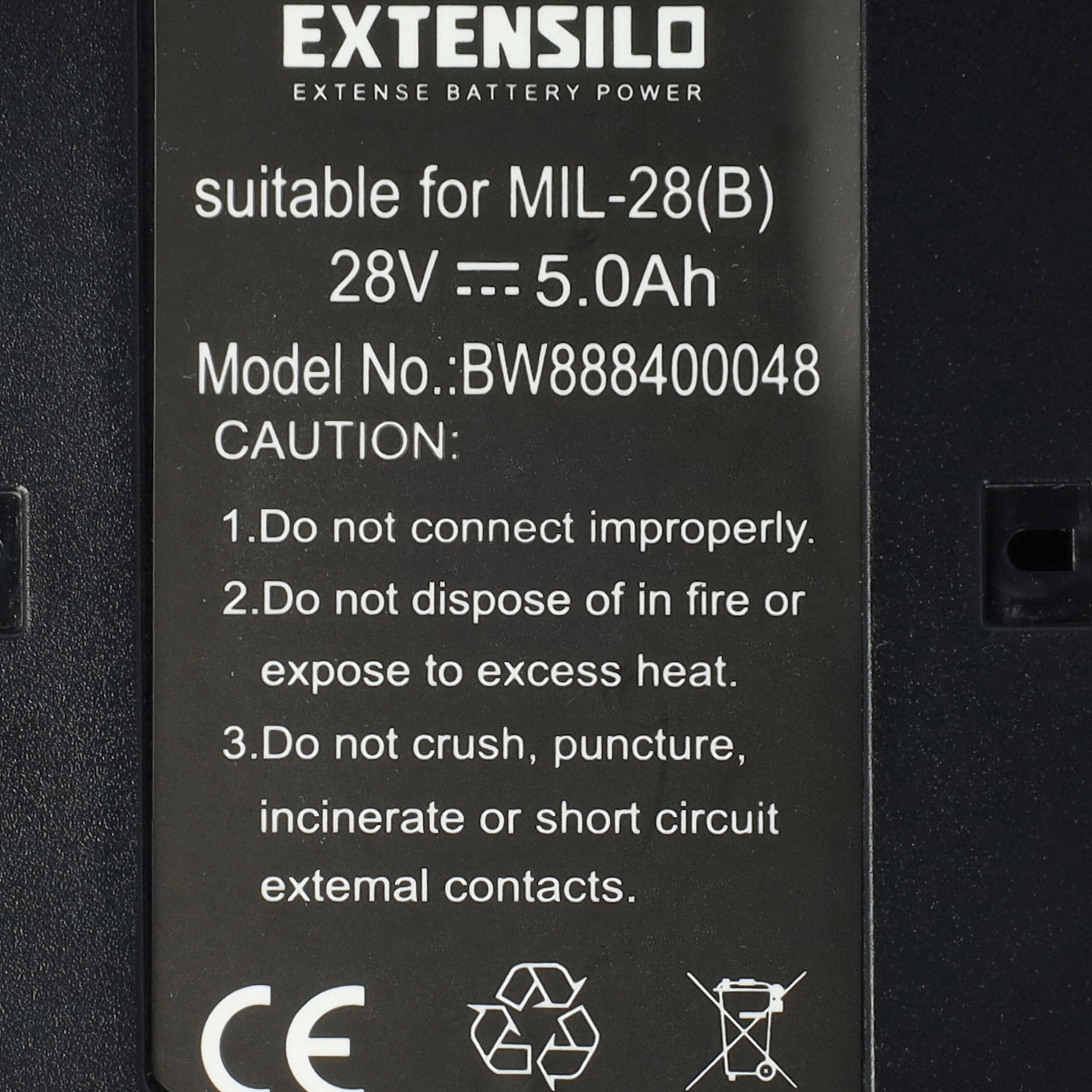 Batería reemplaza AEG / Milwaukee 48-11-1830, 48-11-2850, 48-11-2830 para herramienta - 5000 mAh, 28 V, Li-Ion