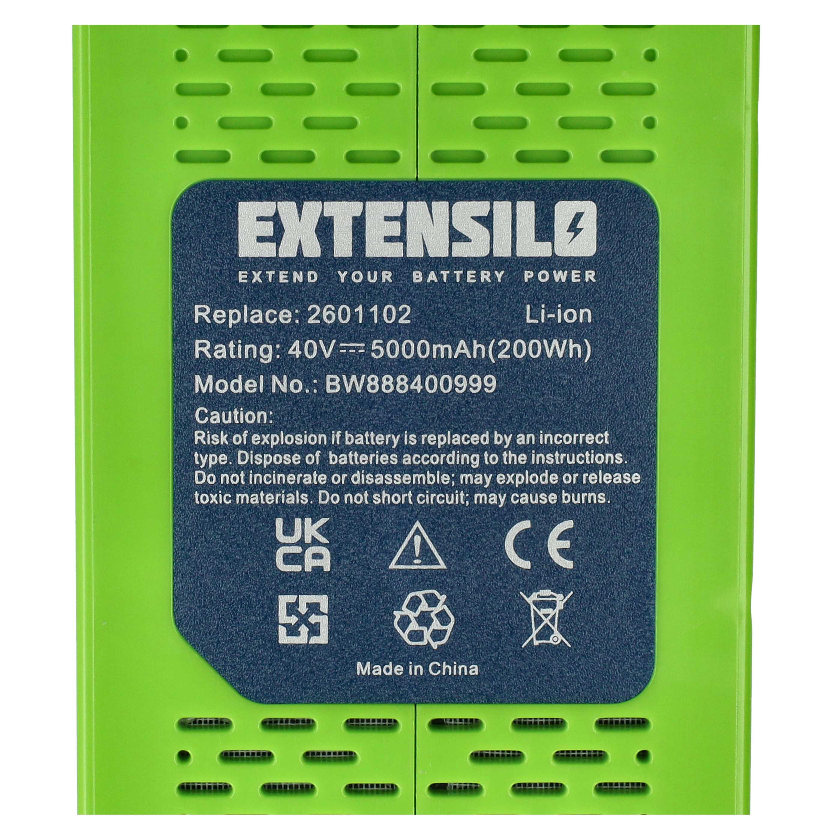 2x Battery replaces Cramer 40V220, 40V110 - 5 Ah 40 V Li-Ion, black / green