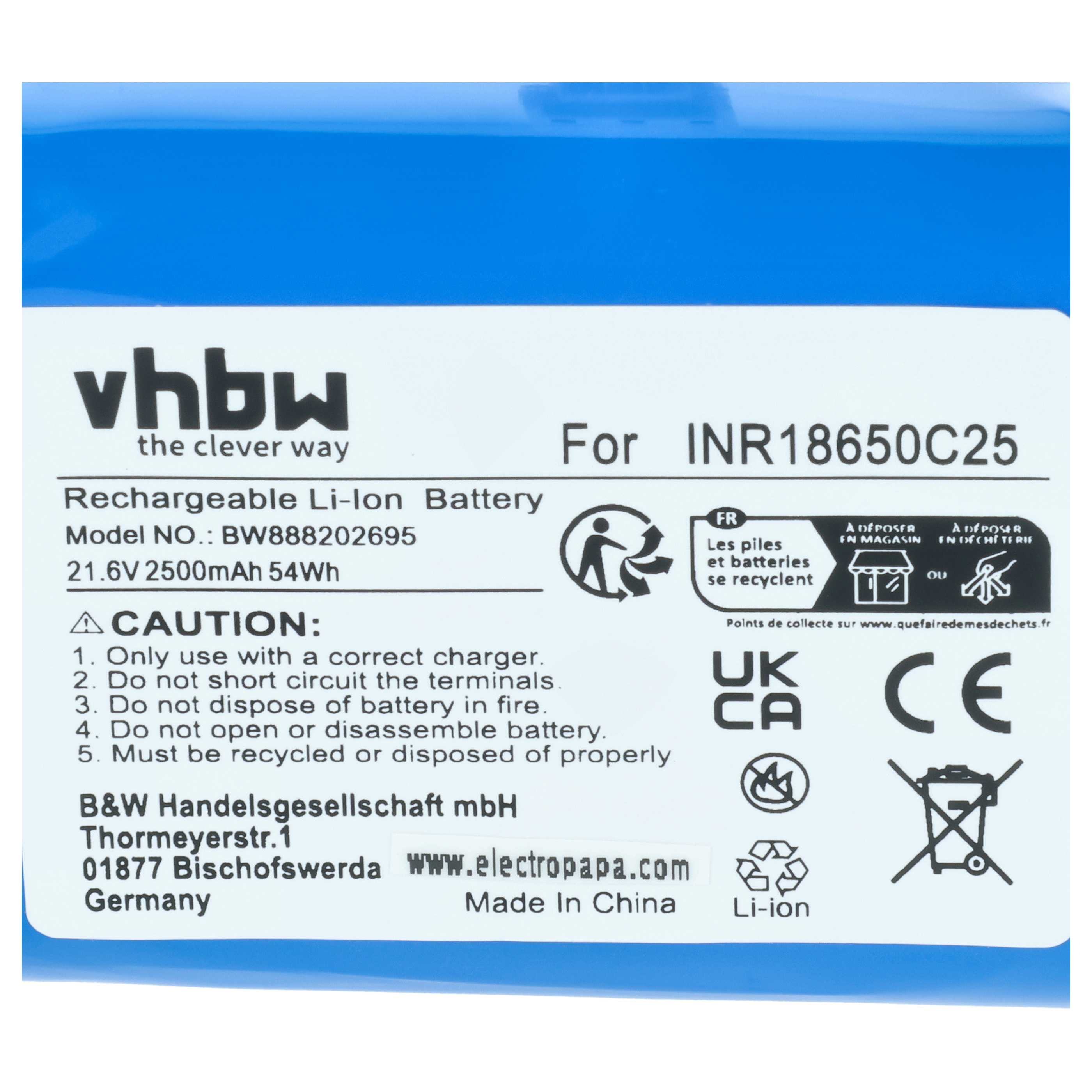 Battery replaces Philips 300002906404, 3000-018-25613 for Philips 2500mAh, 21.6V, Li-Ion