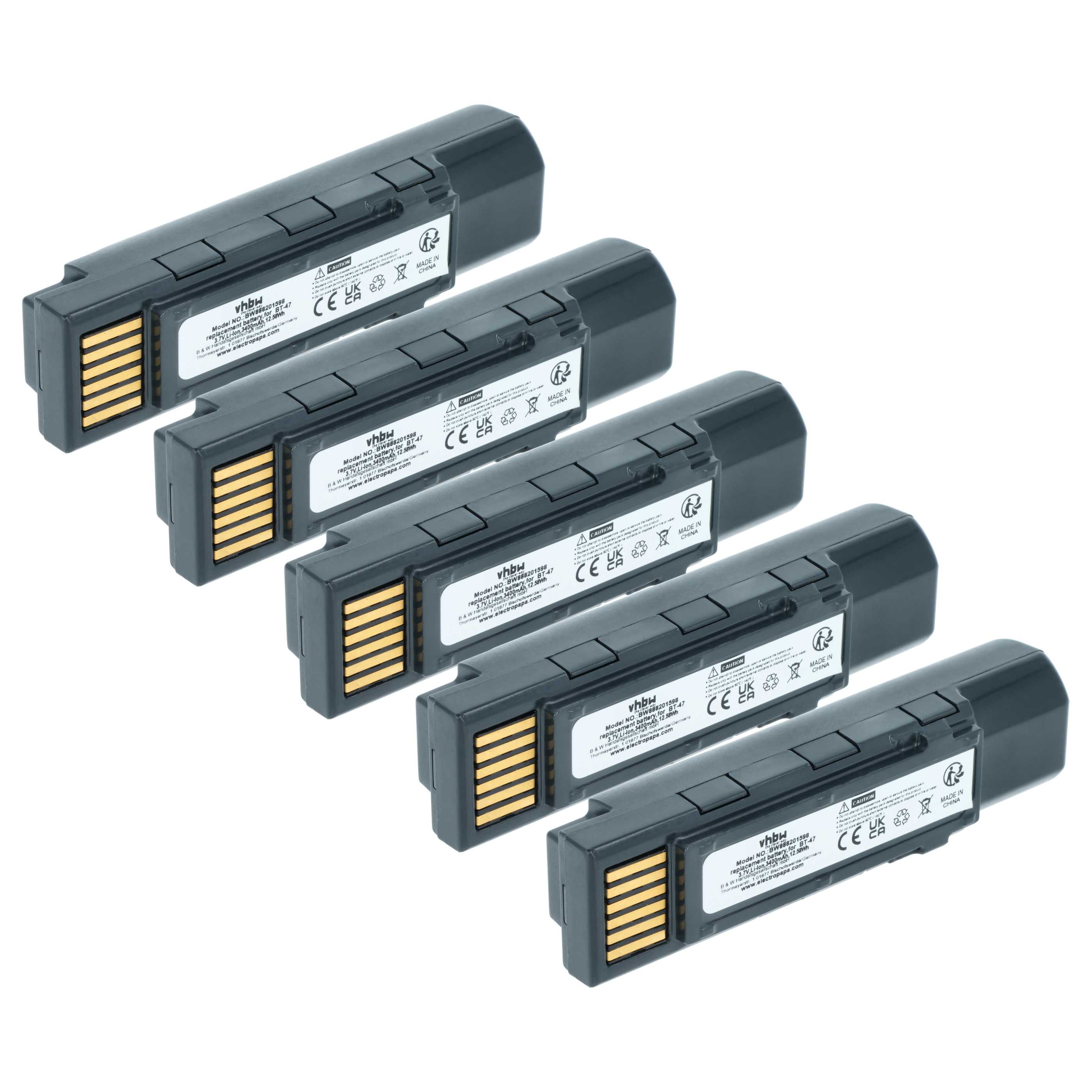 5x Battery replaces Datalogic 128004721, BT-47, RBP-GM45 for Datalogic Barcode Scanner POS - 3400 mAh 3.7 V