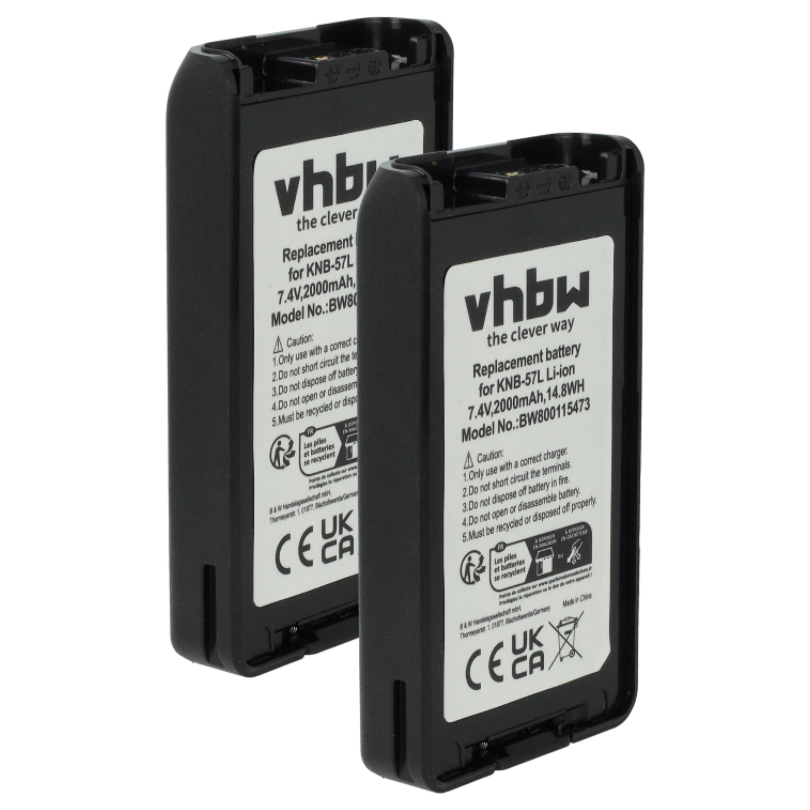 2x Batteria sostituisce Kenwood KNB-24Li, KNB-24, KNB-24L per dispositivo radio - 2000mAh 7,4V Li-Ion
