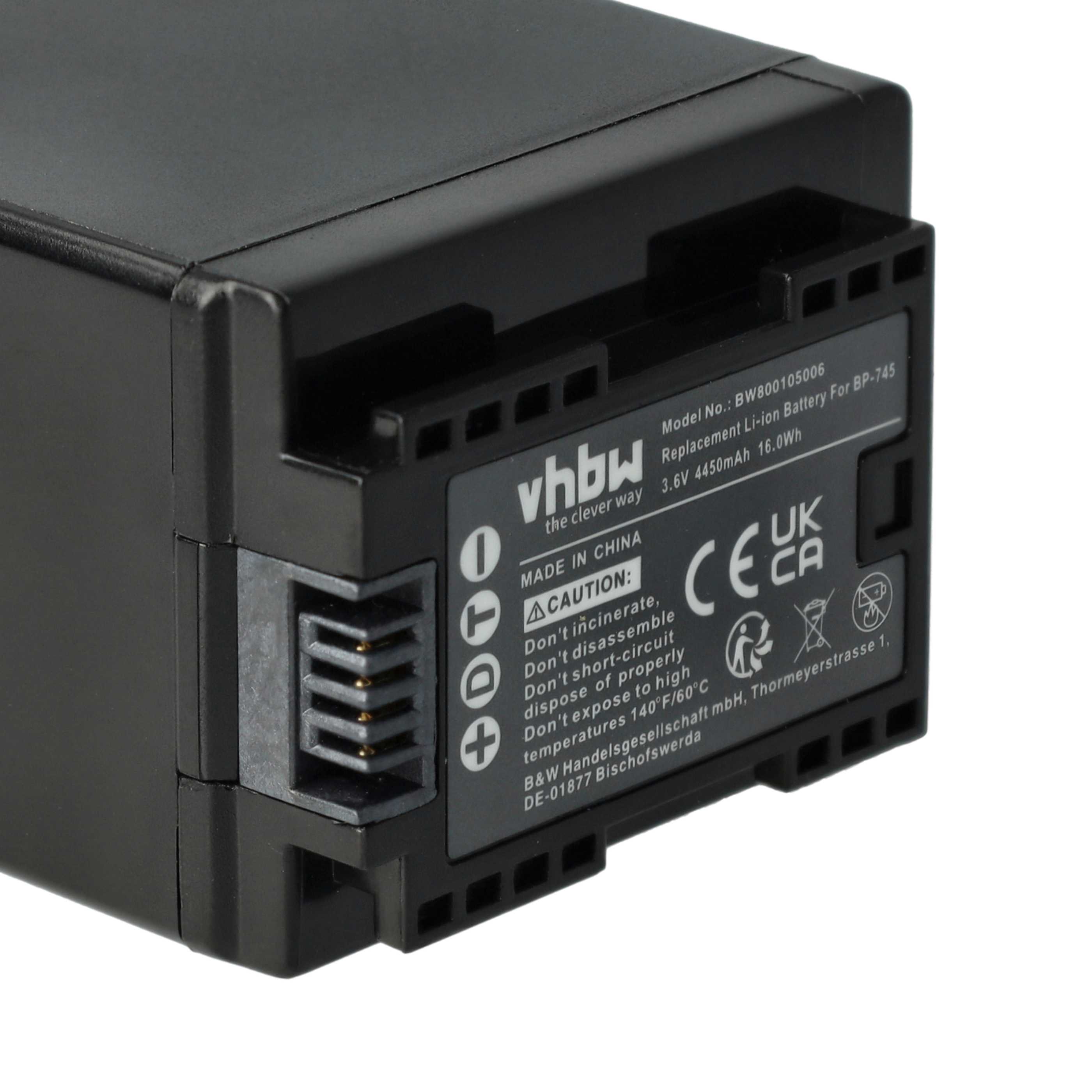 Videocamera 3x Battery replaces Canon BP-745, BP-727 - 4450 mAh 3.6 V Li-Ion