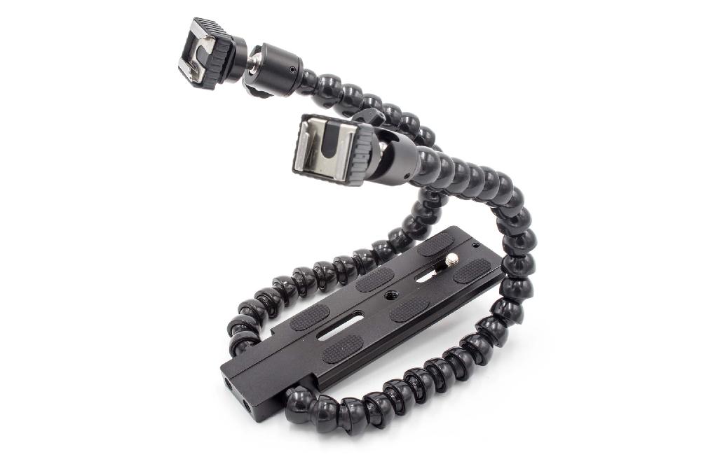 vhbw Support de flash avec bras double pour appareil photo, reflex numérique DSLR noir, plastique / métal