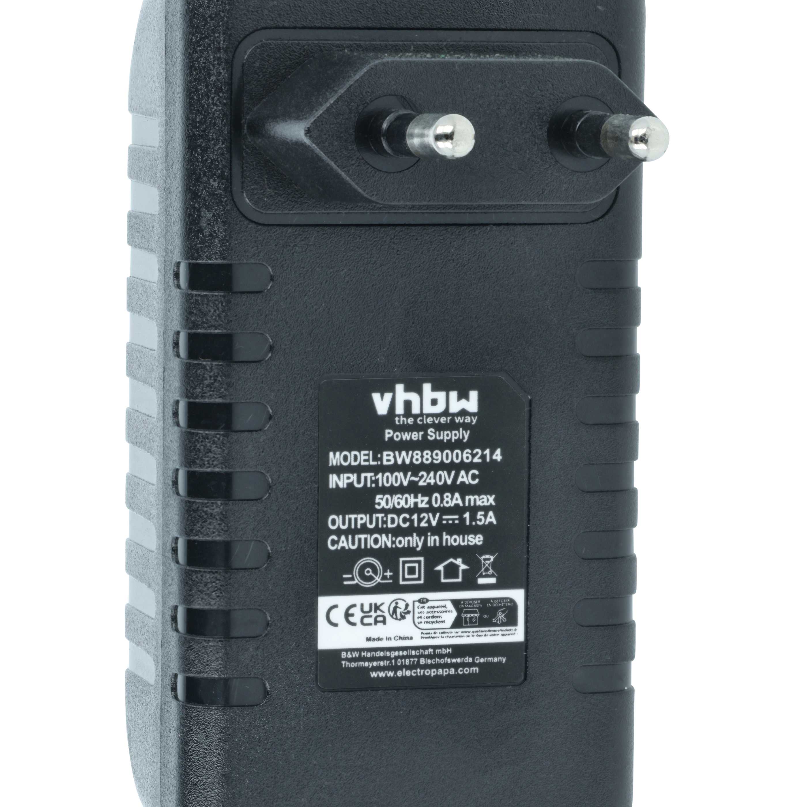 Mains Power Adapter replaces Quigg IVP1200-1500 for Quigg Massage Device -12 V 138 cm