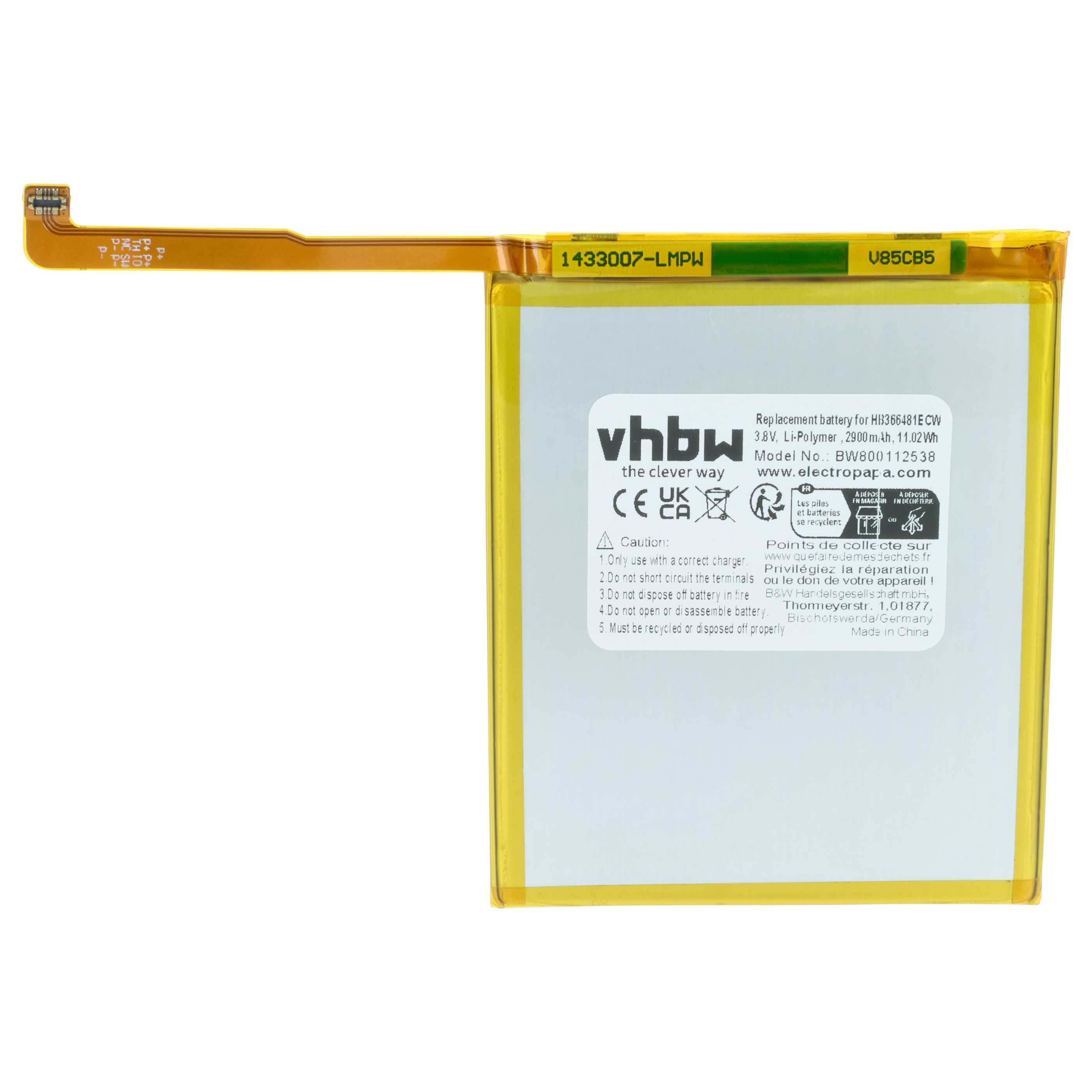 Batteria sostituisce Huawei HB366481ECW per cellulare - 2900mAh 3,8V Li-Poly 