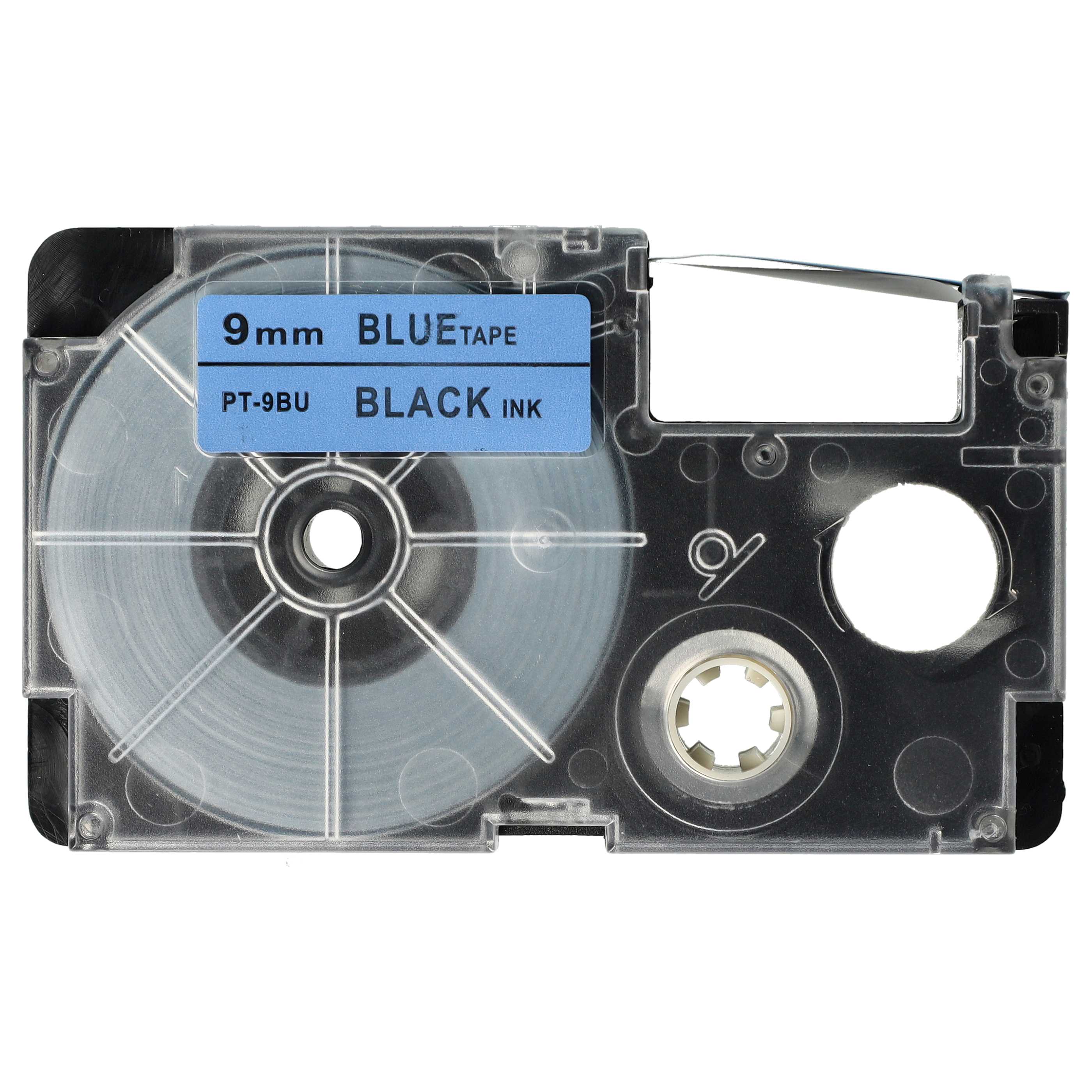 Label Tape as Replacement for Casio XR-9BU1, XR-9BU - 9 mm Black to Blue