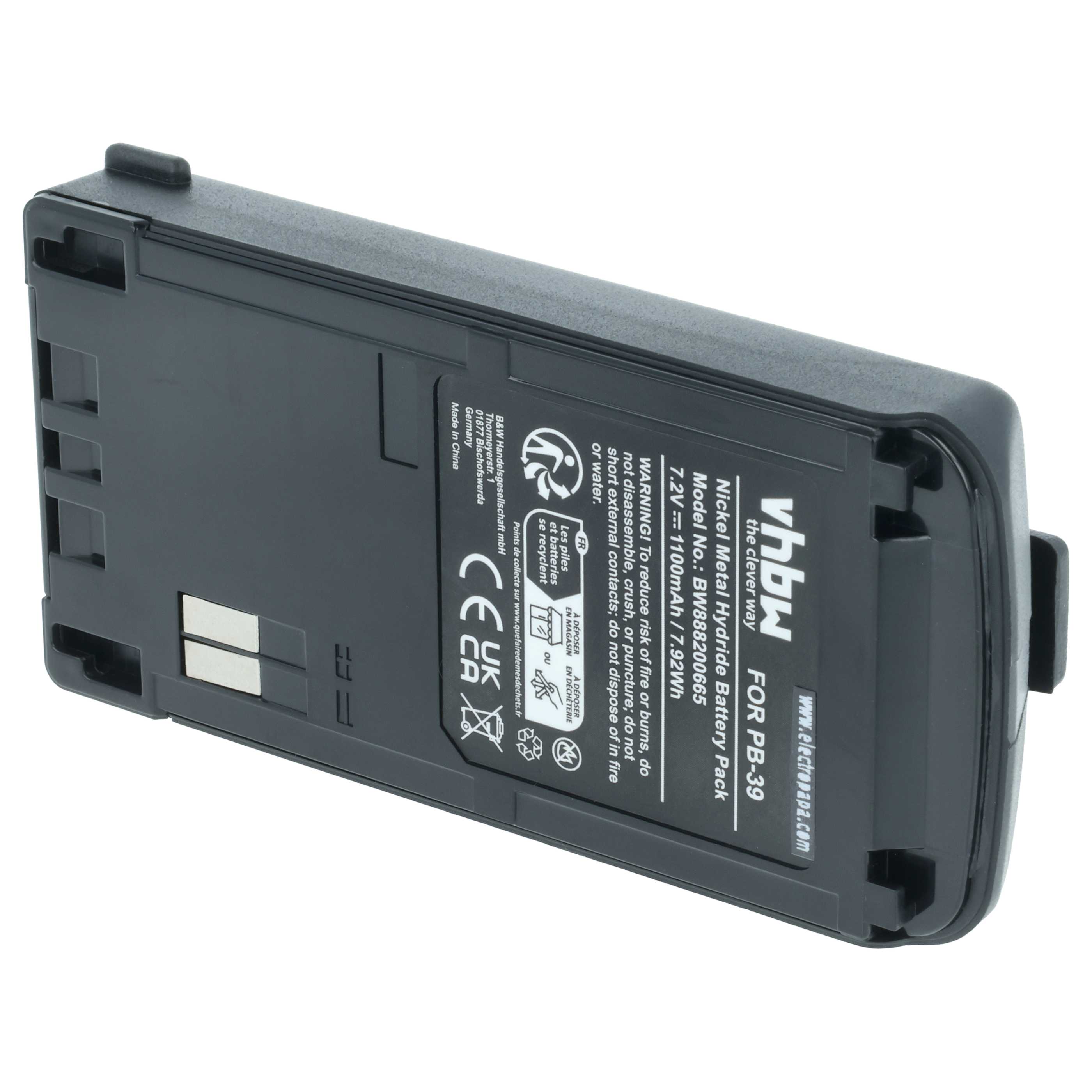 Akumulator do radiotelefonu zamiennik Kenwood PB-39H, PB-39, PB-38 - 1100 mAh 7,2 V NiMH + klips na pasek