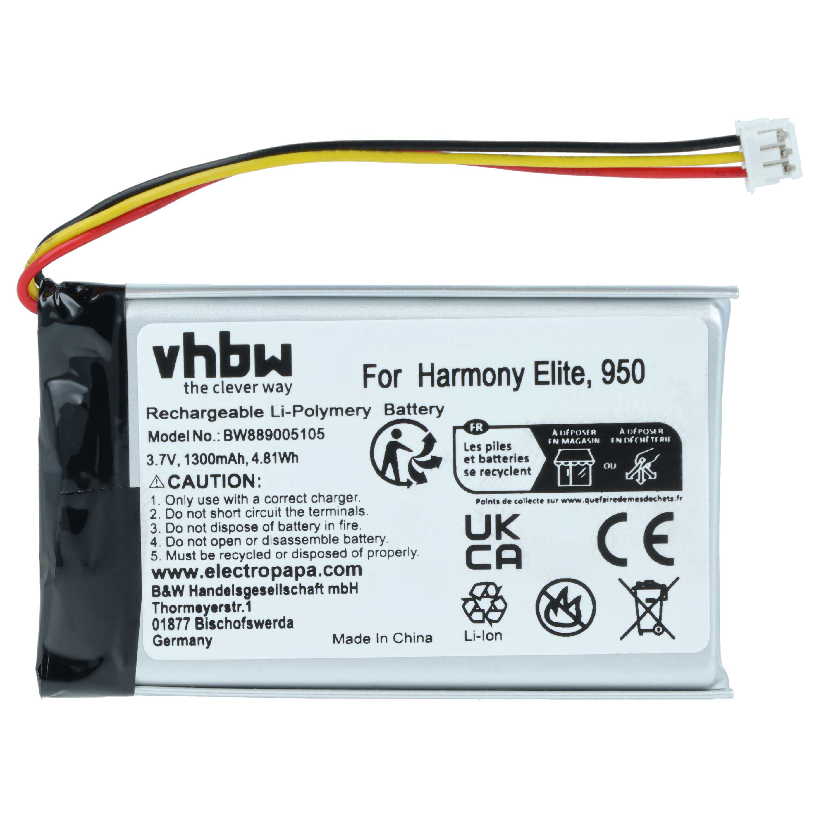 Batterie remplace Logitech 533-000128, 623158 pour téléphone Logitech - 1300mAh 3,7V Li-polymère