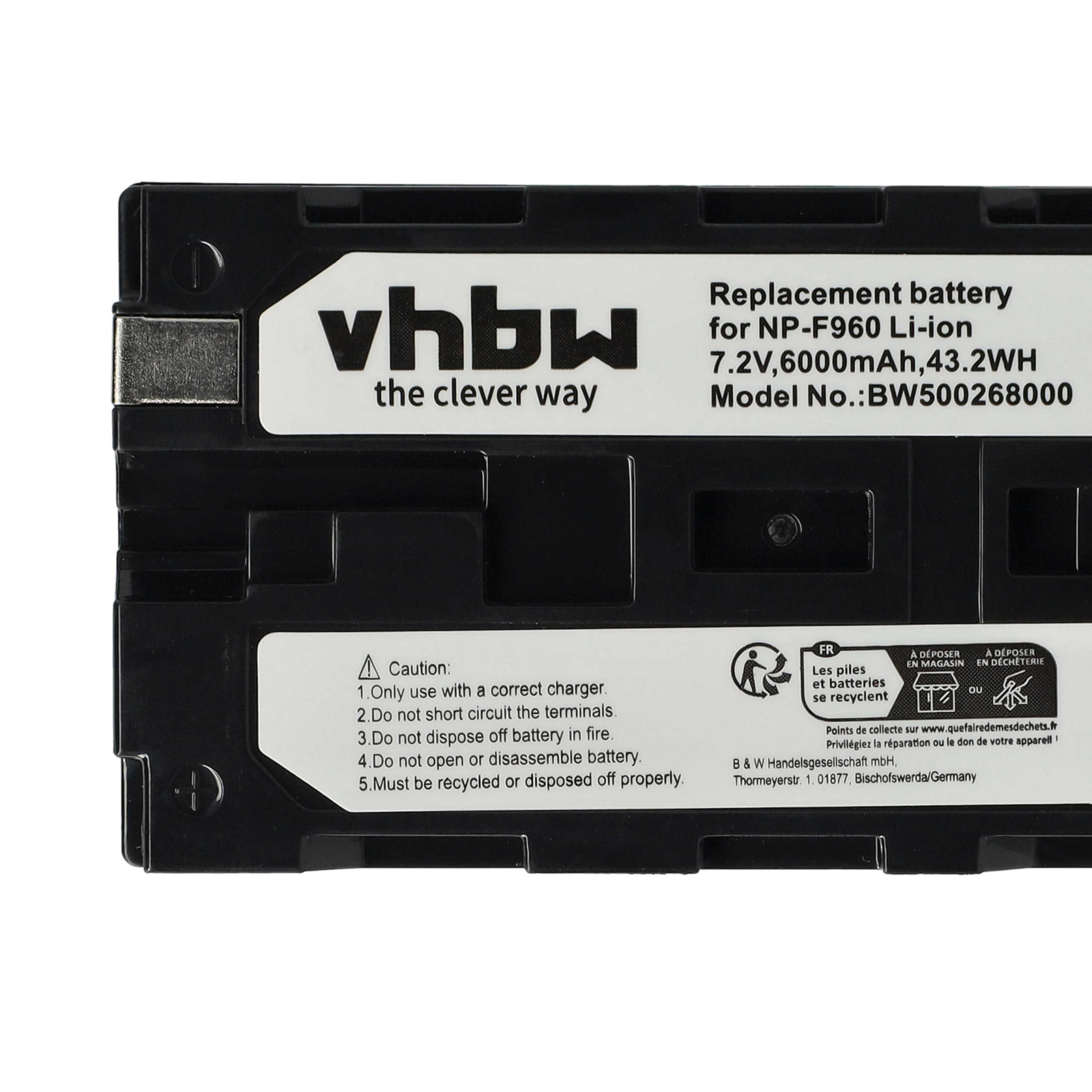 Videocamera 3x Battery replaces Sony NP-F930, NP-F960, NP-F950, NP-F950/B, NP-F930/B - 6000 mAh 7.2 V Li-Ion
