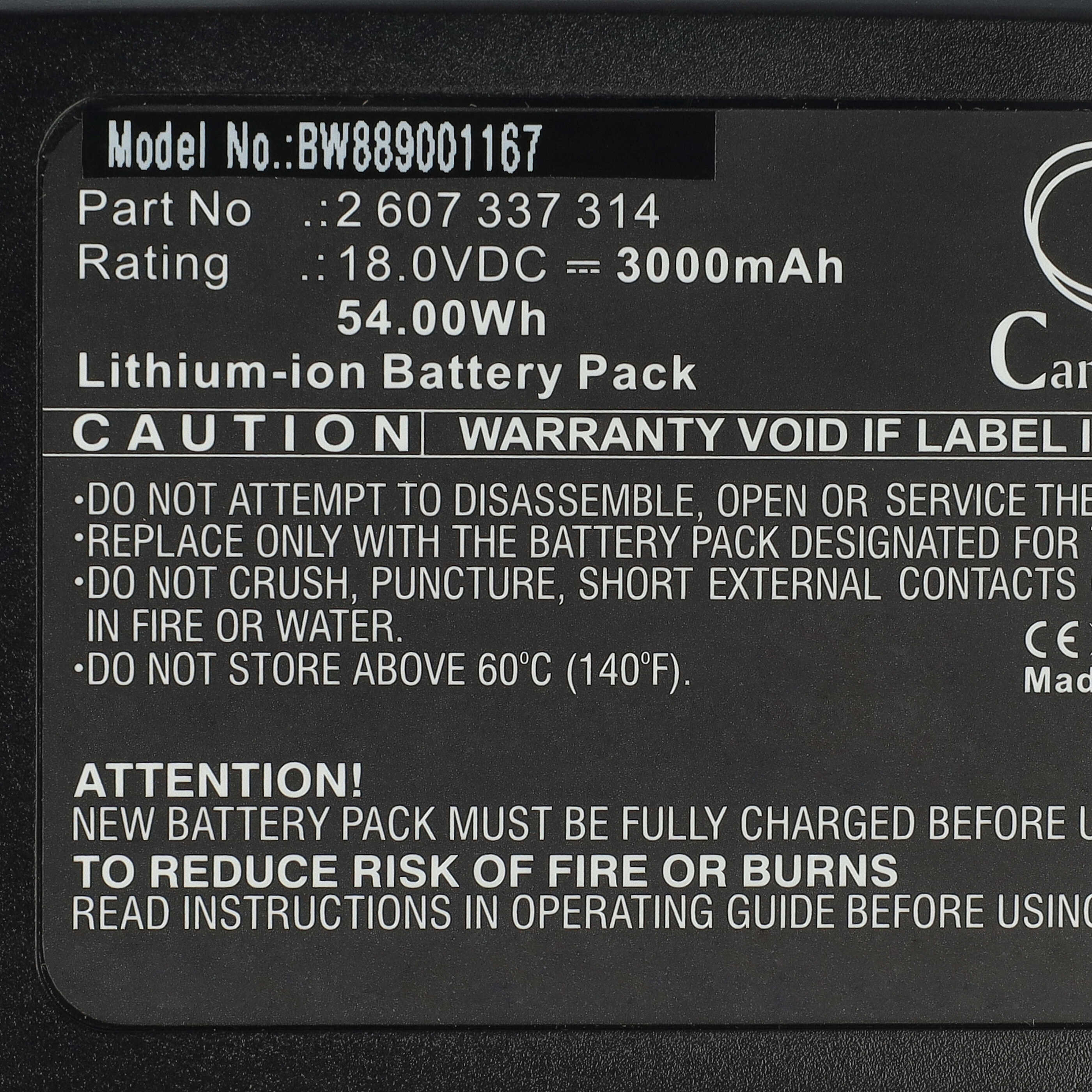 Battery replaces Bosch 17004934, 1600A005B0, 17006127, 17002207 Electric Power Tool - 3000 mAh, 18 V, Li-Ion