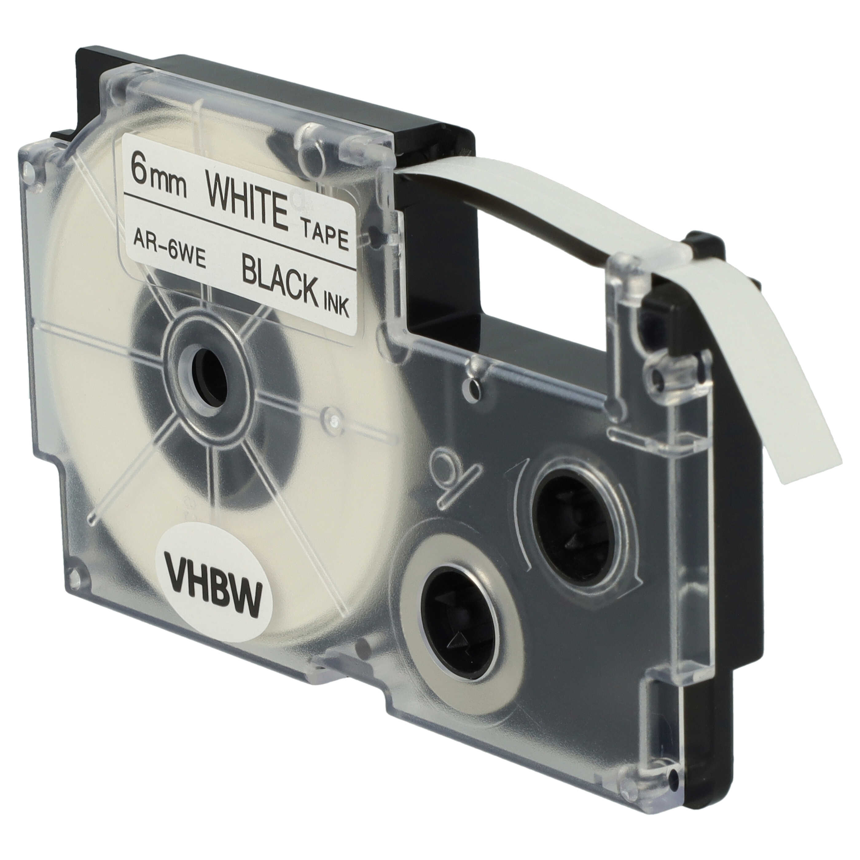 Label Tape as Replacement for Casio XR-6WE, XR-6WE1 - 6 mm Black to White