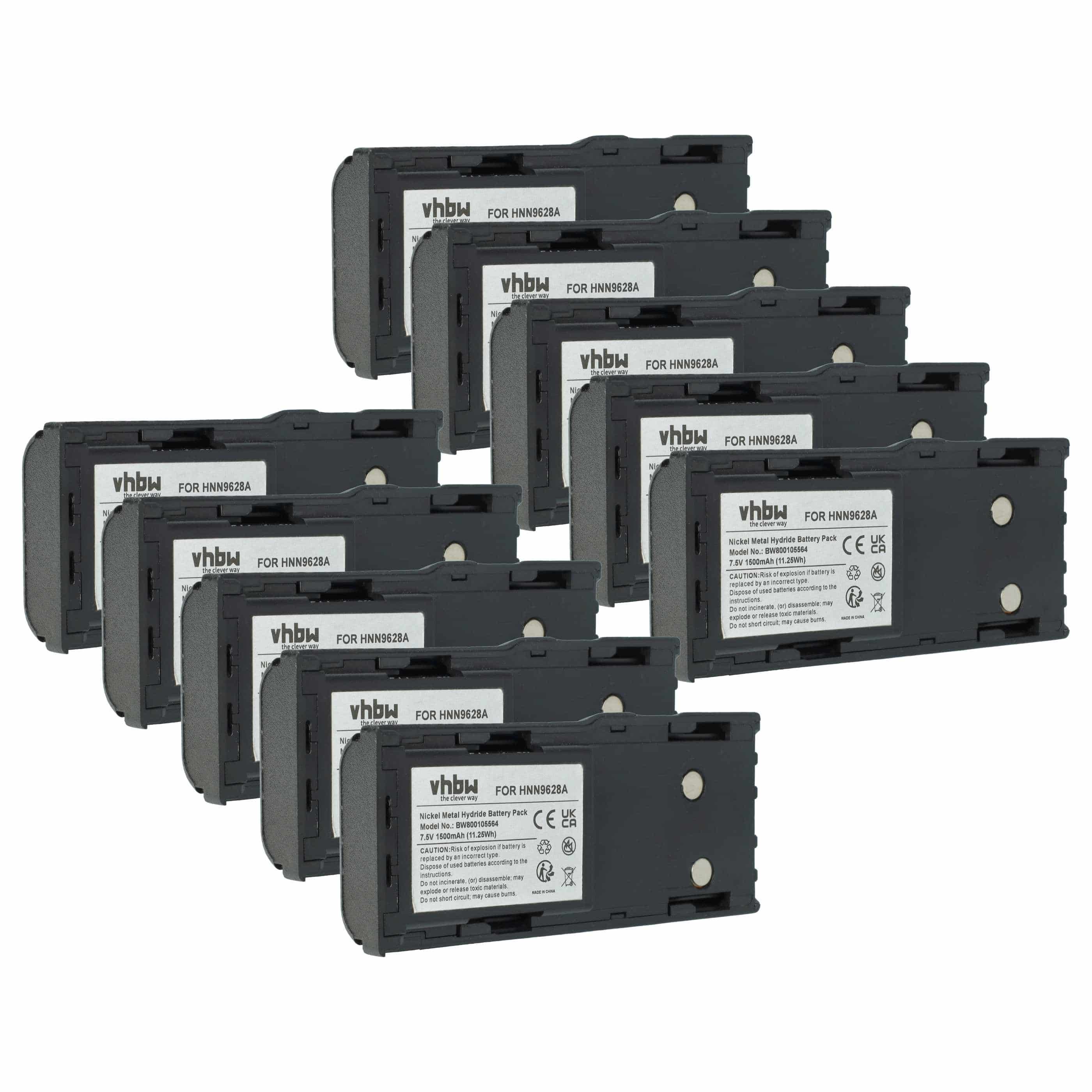 Radio 10x Battery replaces Motorola HNN8133C, HNN9628A, HNN8308A, HNN9628 - 1500 mAh 7.5 V NiMH + Belt Clip