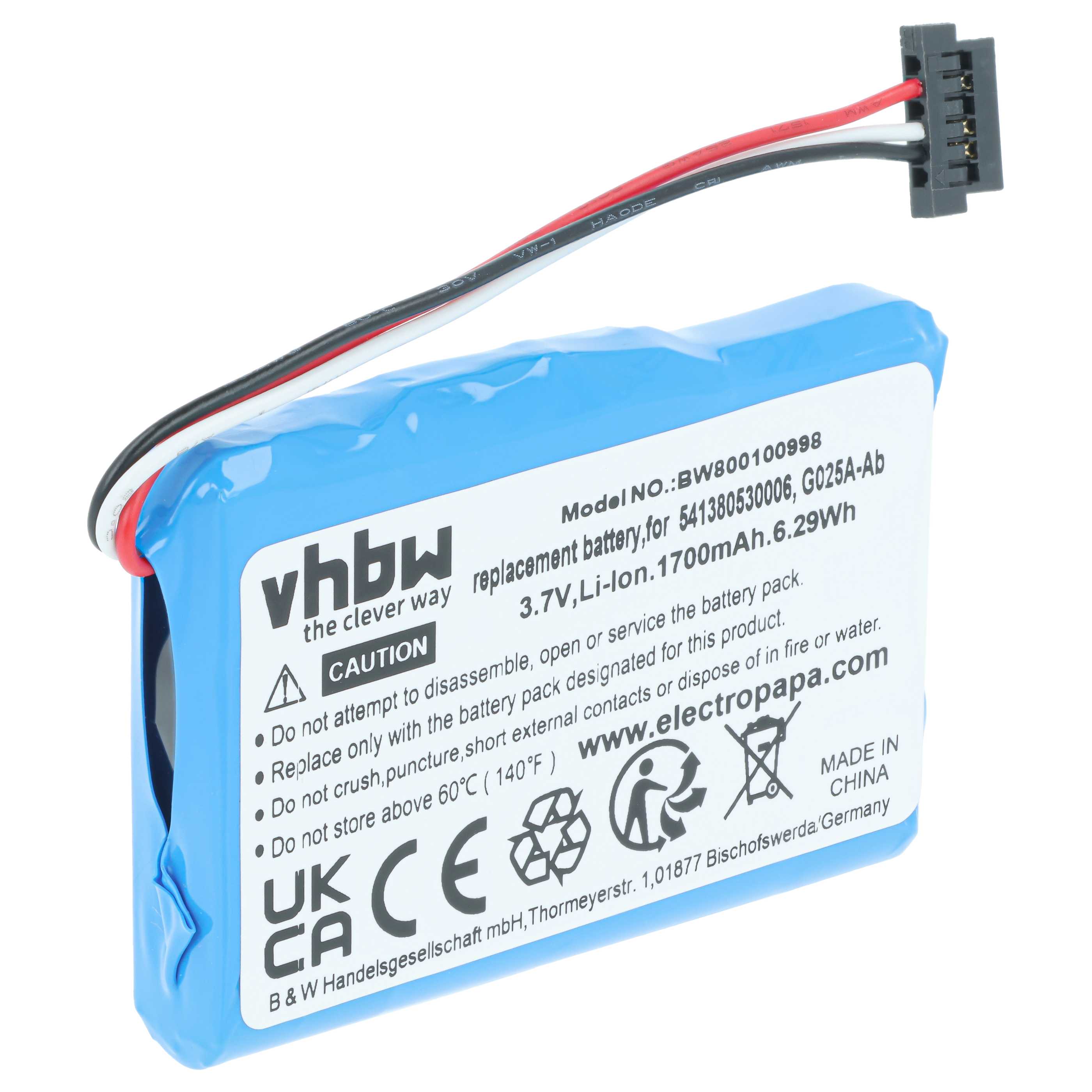 GPS Navigation-Akku als Ersatz für 541380530006, BL-LP1230/11-D00001 U, 541380530005 - 1700mAh 3,7V Li-Ion