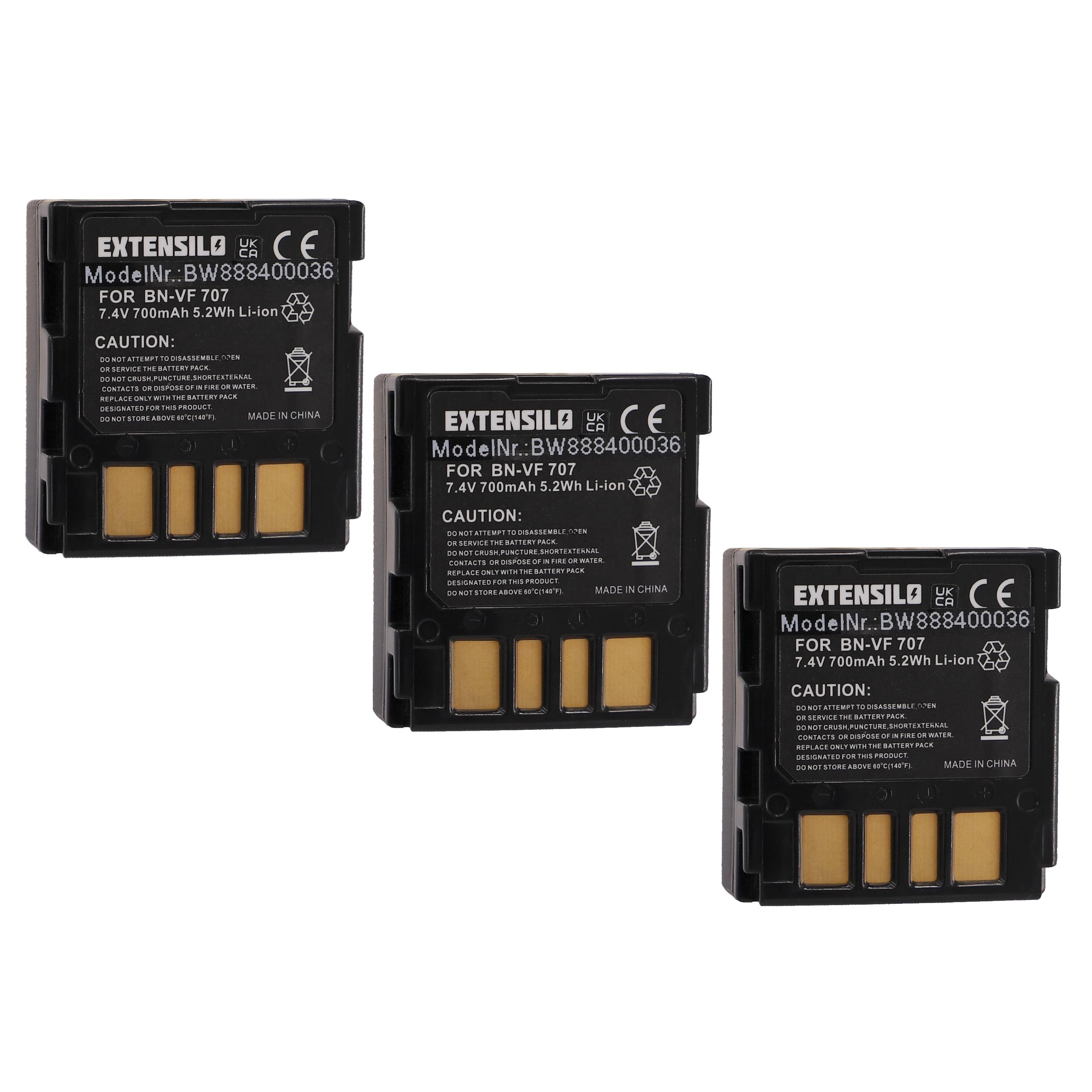 3x Battery replaces JVC BN-VF707, BN-VF707U, BN-VF714, BN-VF714U, BN-VF733, BN-VF733U - 700mAh, 7.4V, Li-Ion