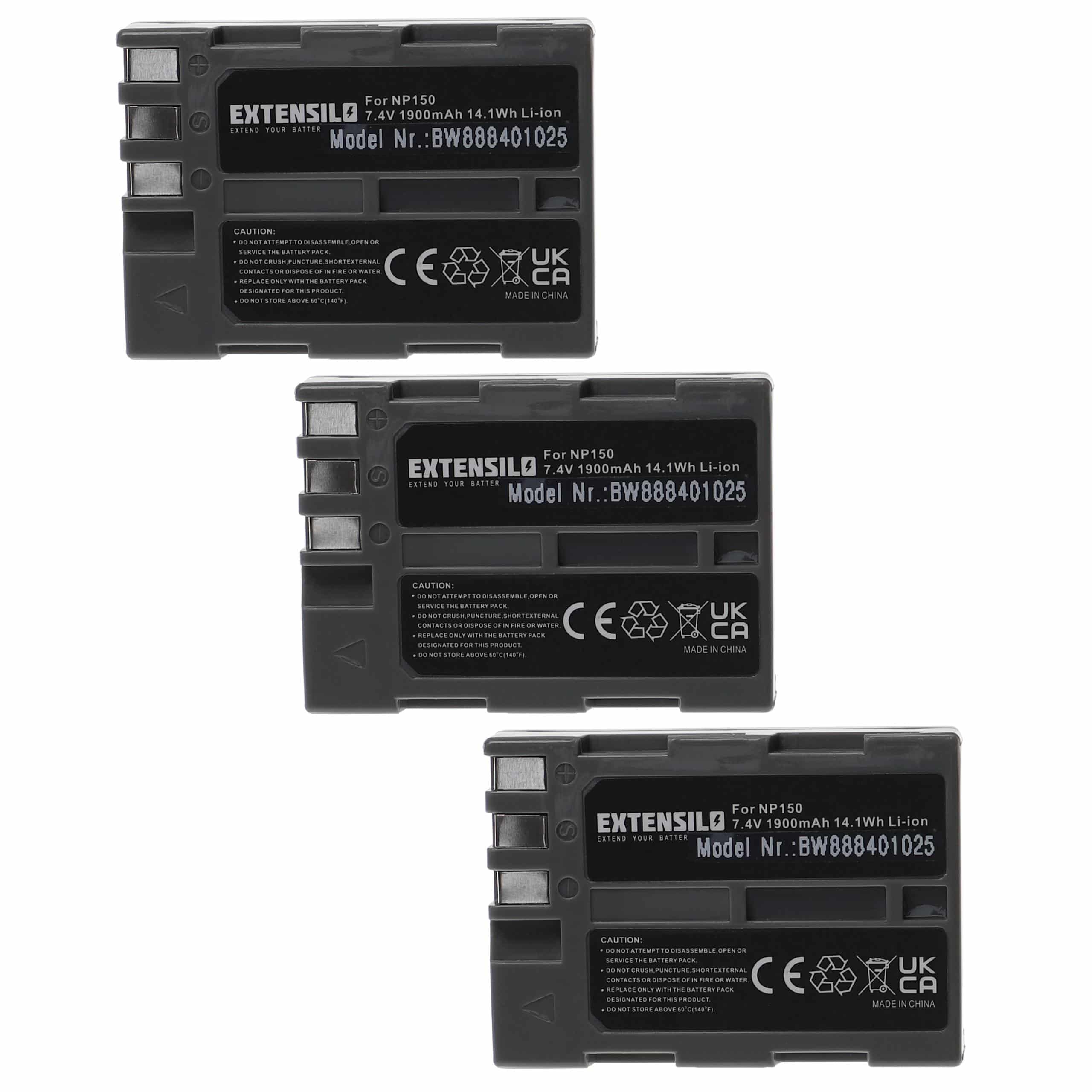3x Battery replaces Fujifilm BC-150, NP-150 - 1900mAh, 7.4V, Li-Ion
