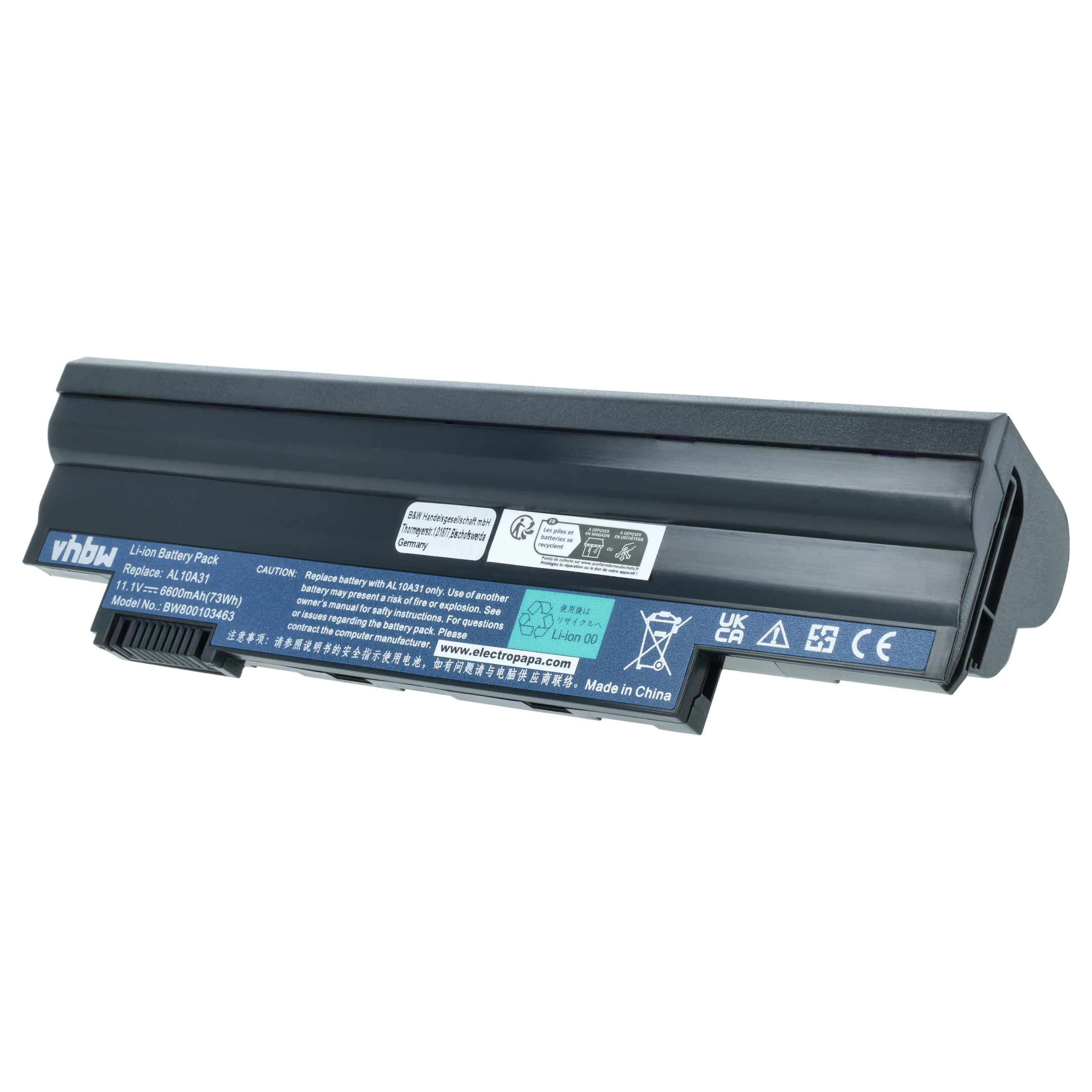 Akumulator do laptopa Acer Aspire One D255, D257, D260, D270 - 6600 mAh 11,1 V Li-Ion, czarny