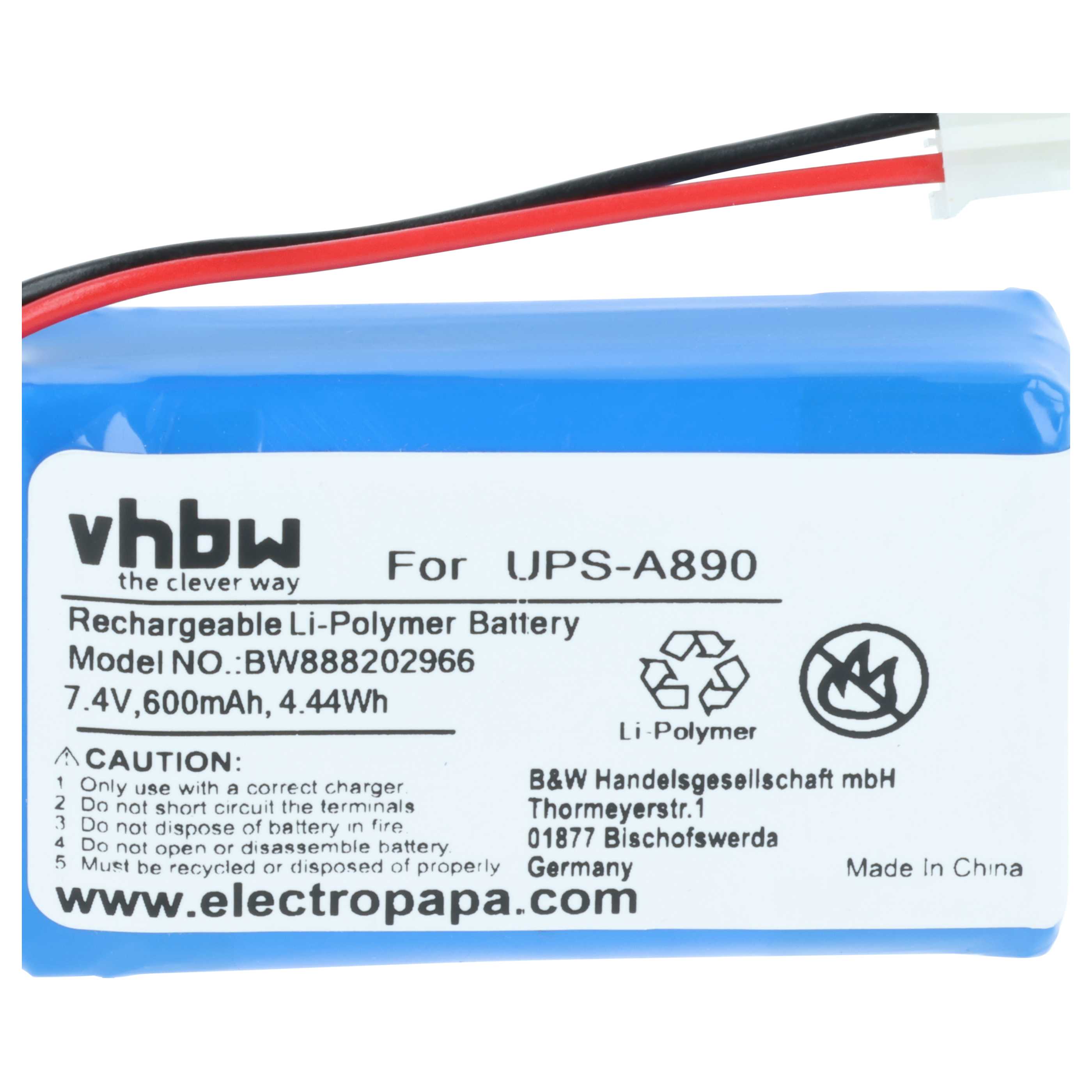 Batería reemplaza Chuango UPS-A890 para instalación alarma - 600 mAh 7,4 V Li-poli